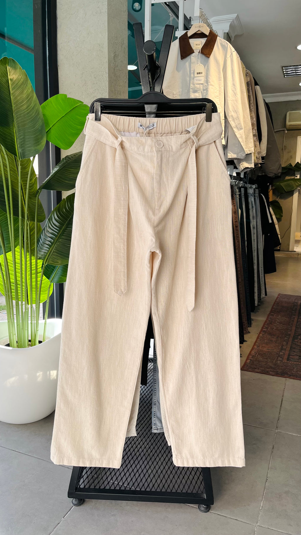 Baggy Kuşaklı Bej Pantolon 6179