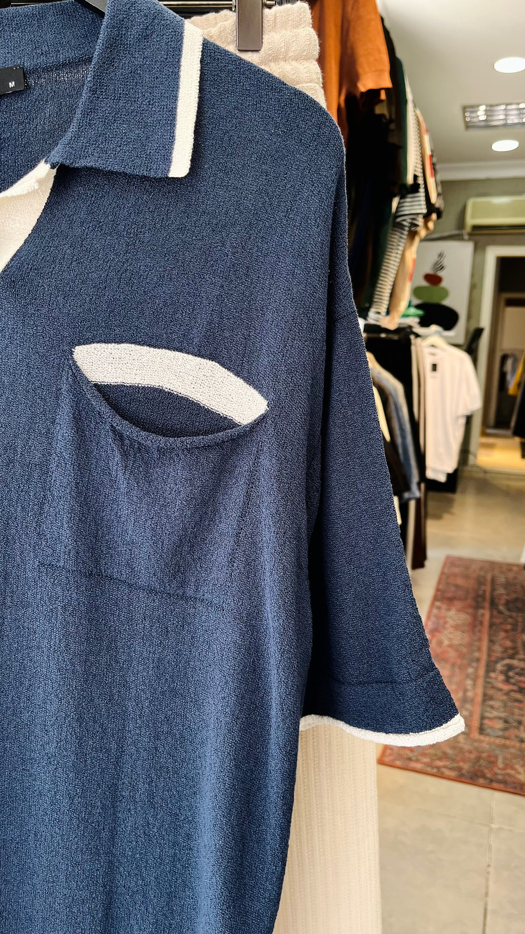 Oversize Lacivert Cep Detaylı Yakalı Tshirt – Lacivert 9294