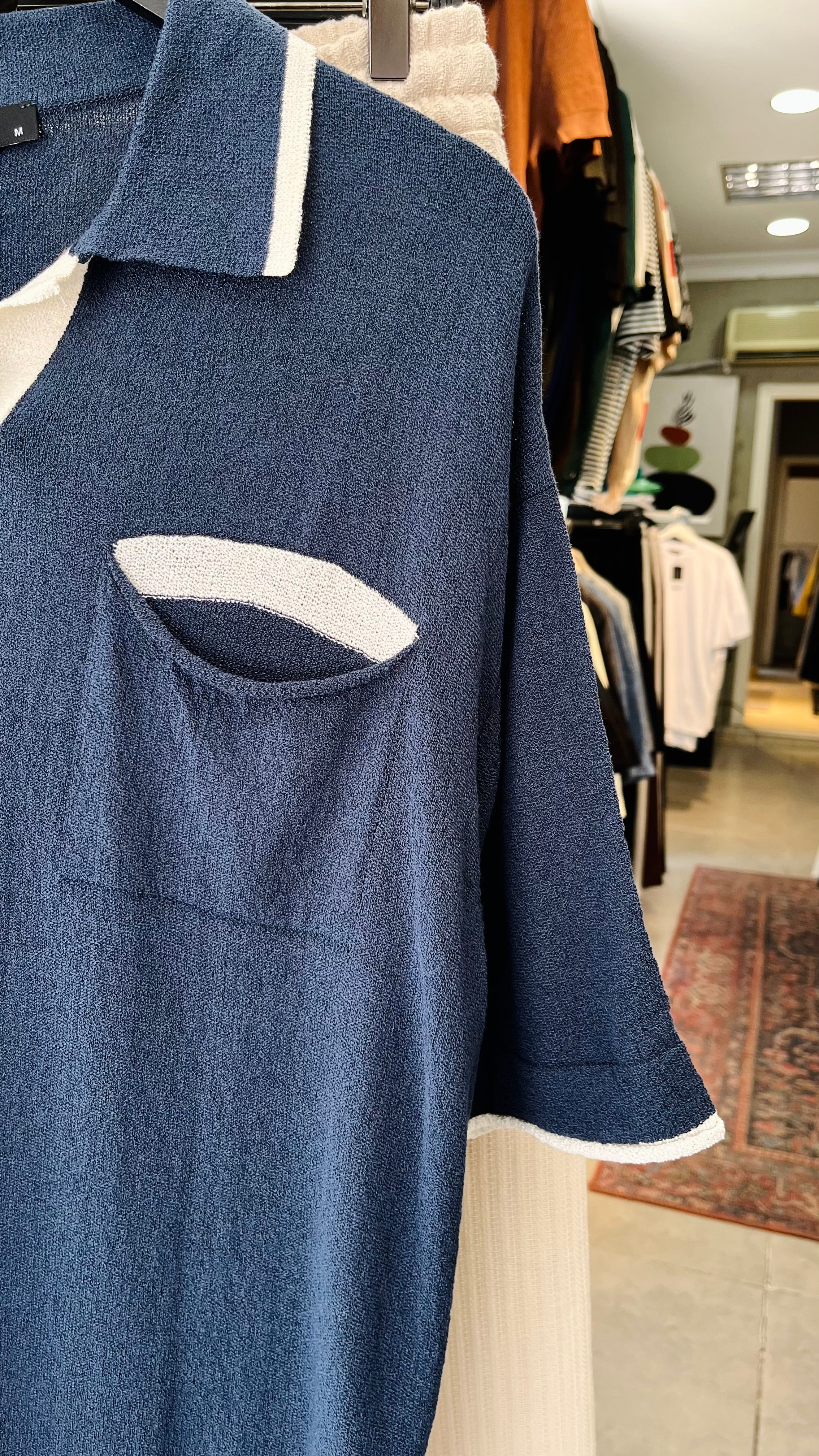 Oversize Lacivert Cep Detaylı Yakalı Tshirt – Lacivert 9294
