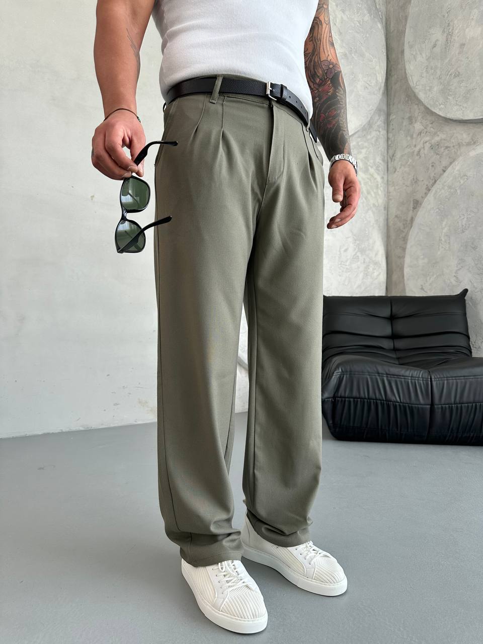 Erkek Baggy Kumaş Pantolon - Haki 6117