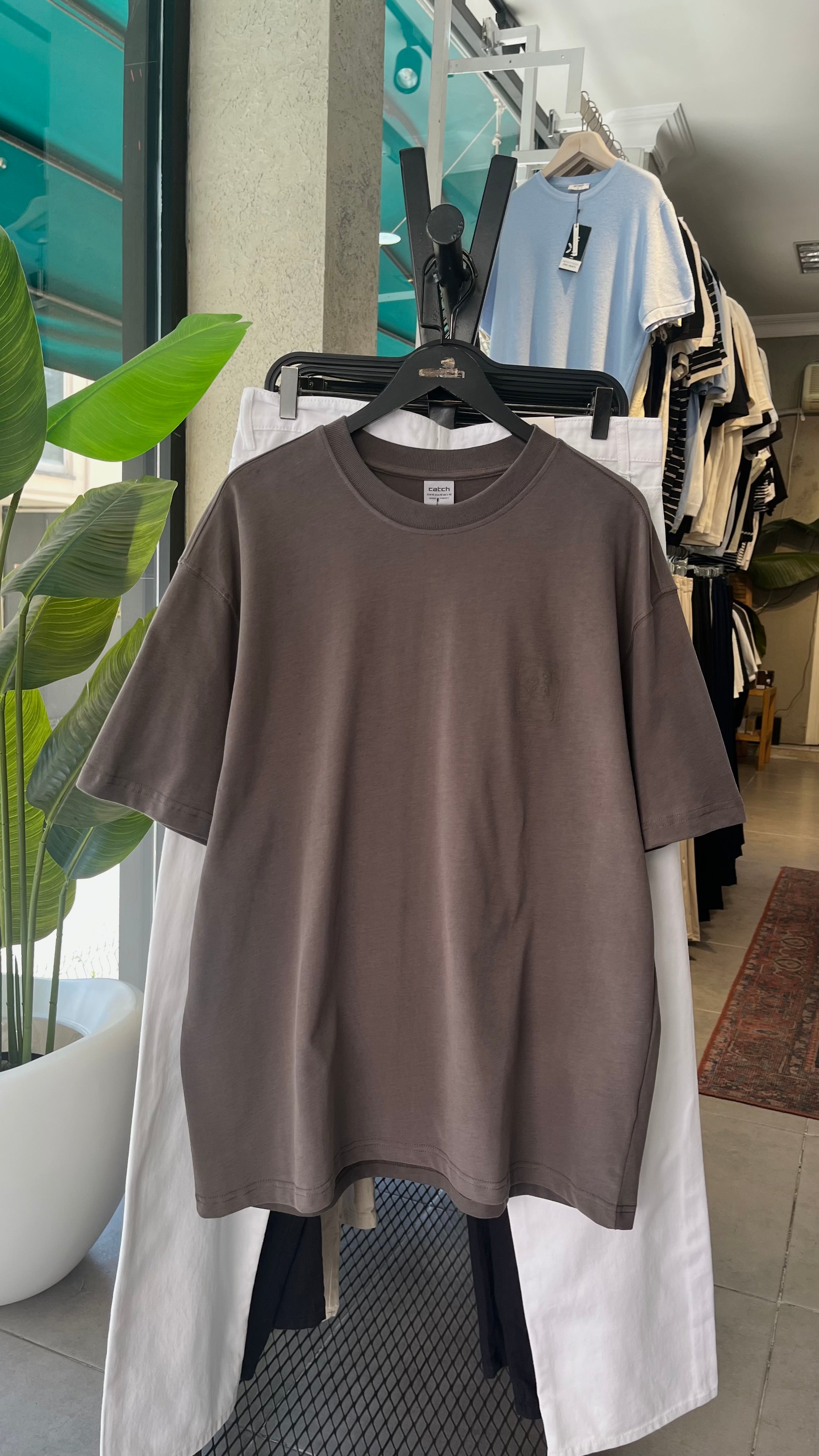 Oversize Sırt Baskılı Vizon Rengi Tshirt 9412