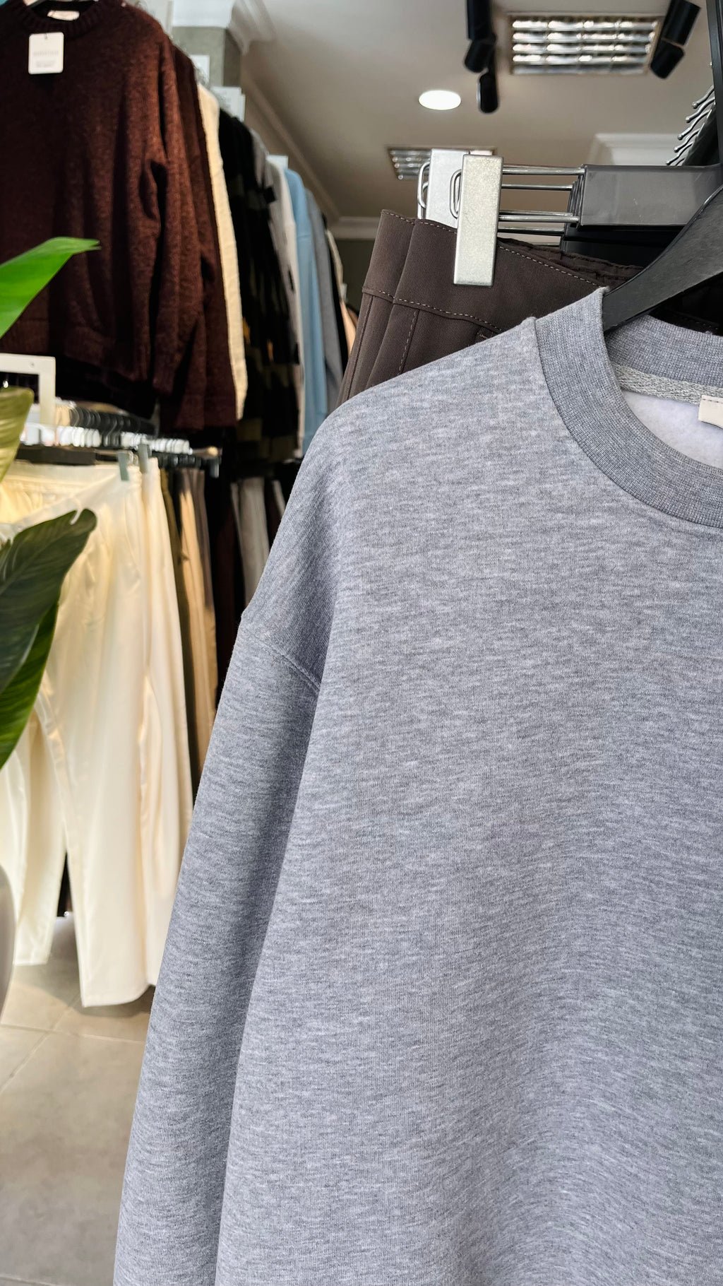Oversize Üç İplik Şardonlu Gri Sweatshirt 5132