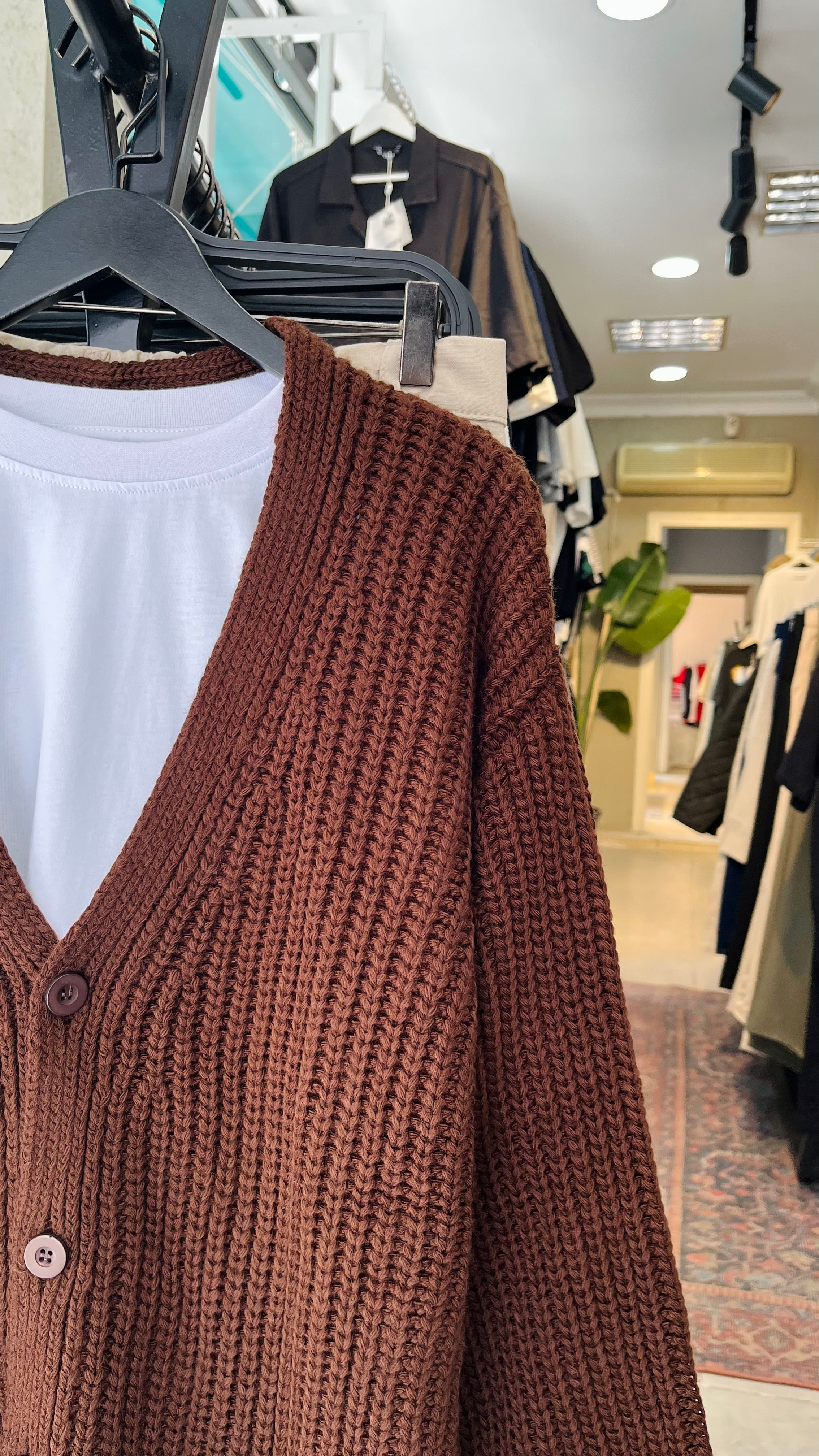 Oversize Kahverengi Örme Hırka 7007