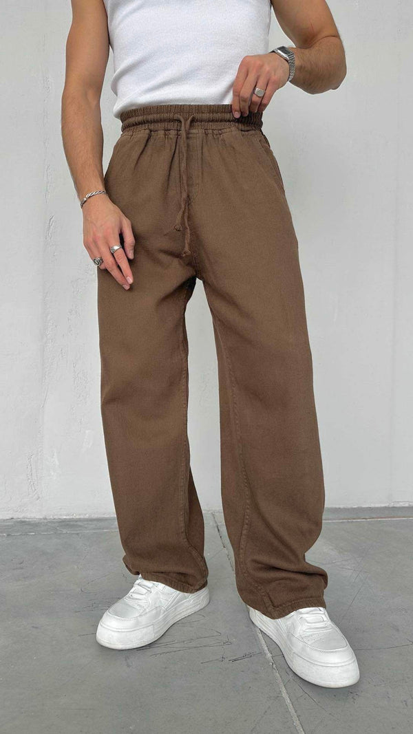 Baggy Ekstra Bol Kahverengi Gabardin Pantolon - Kahverengi 6147
