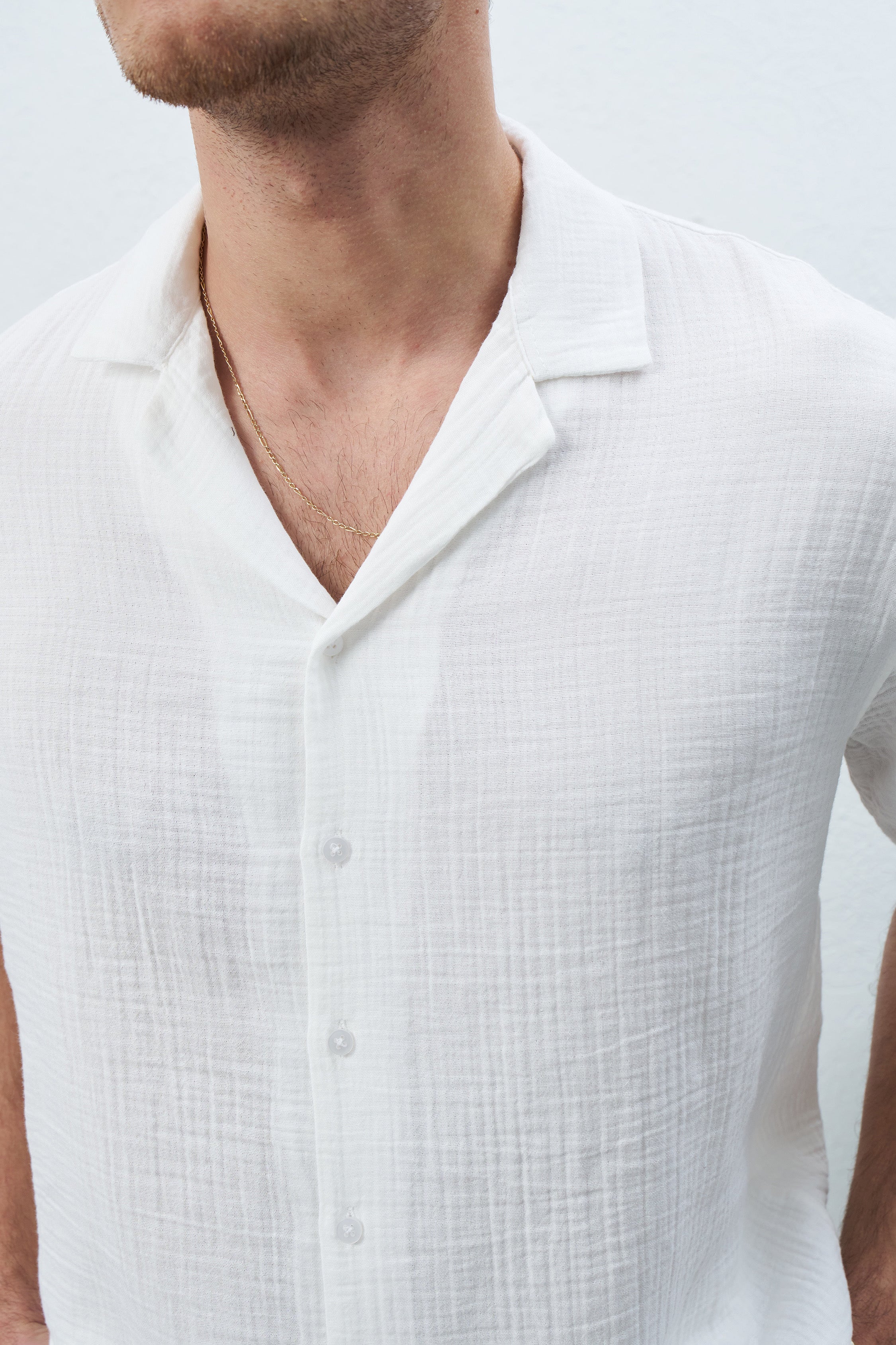 Oversize Beyaz Müslin Kumaş Kısa Kollu Gömlek 5491