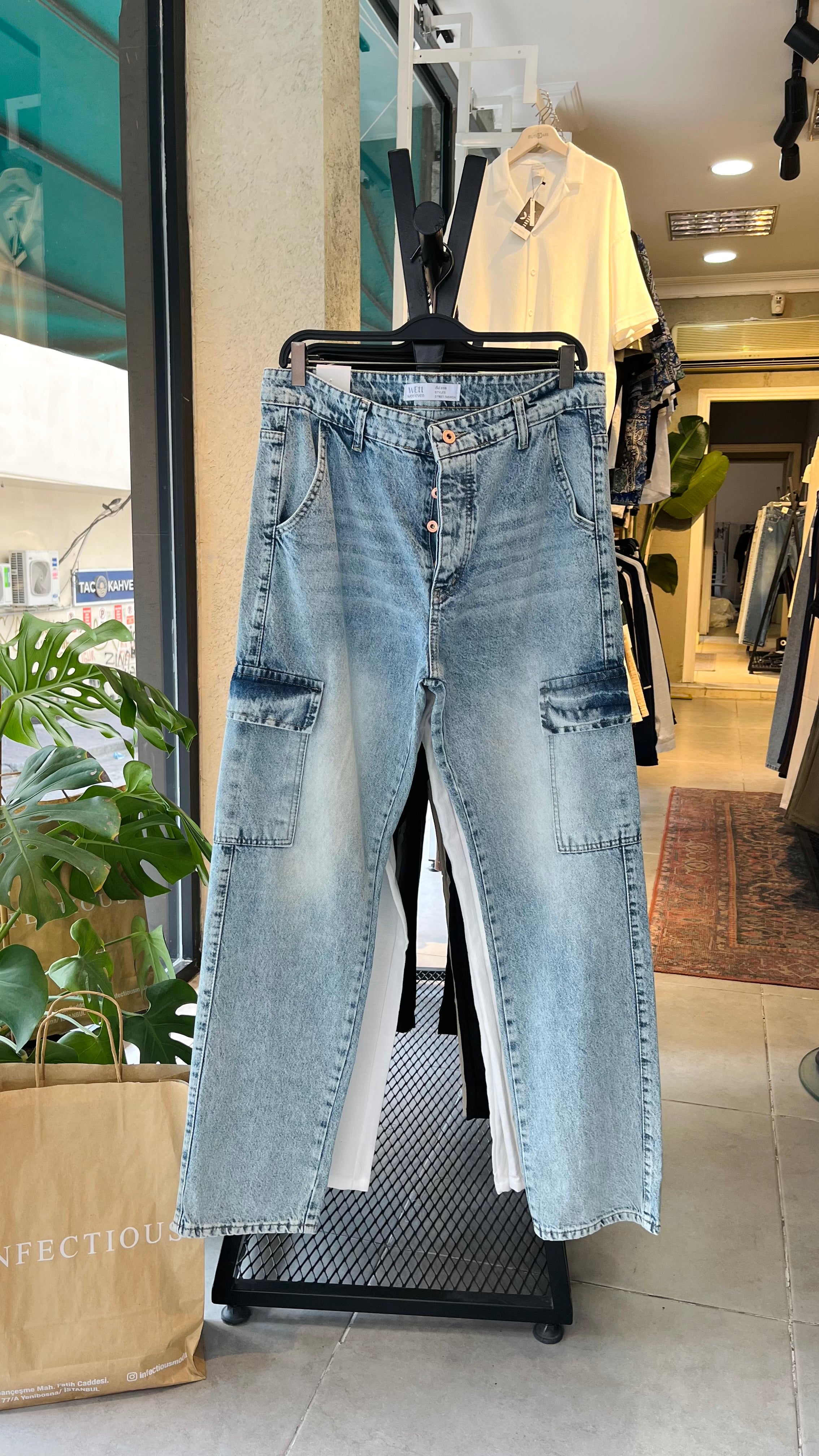 Baggy Kargo Mavi Cepli Jean 3244
