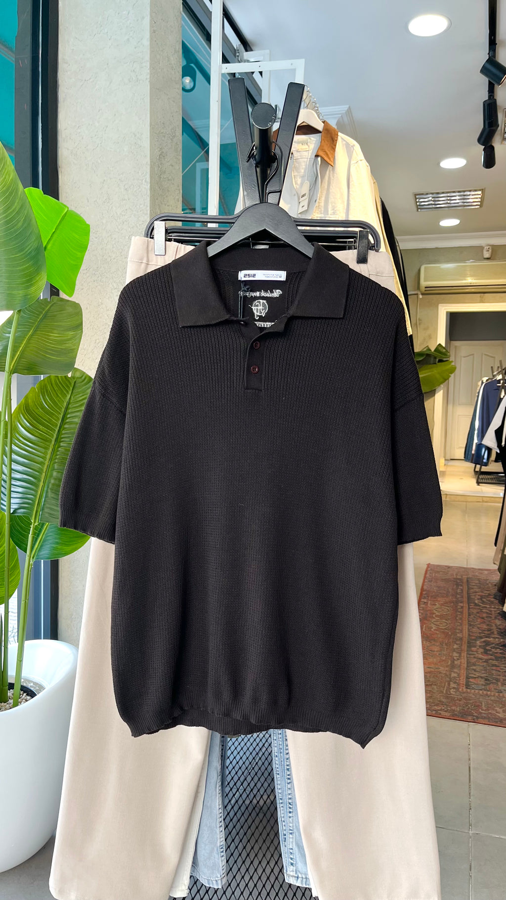 Oversize Kahverengi Yakalı Triko Tshirt 9358