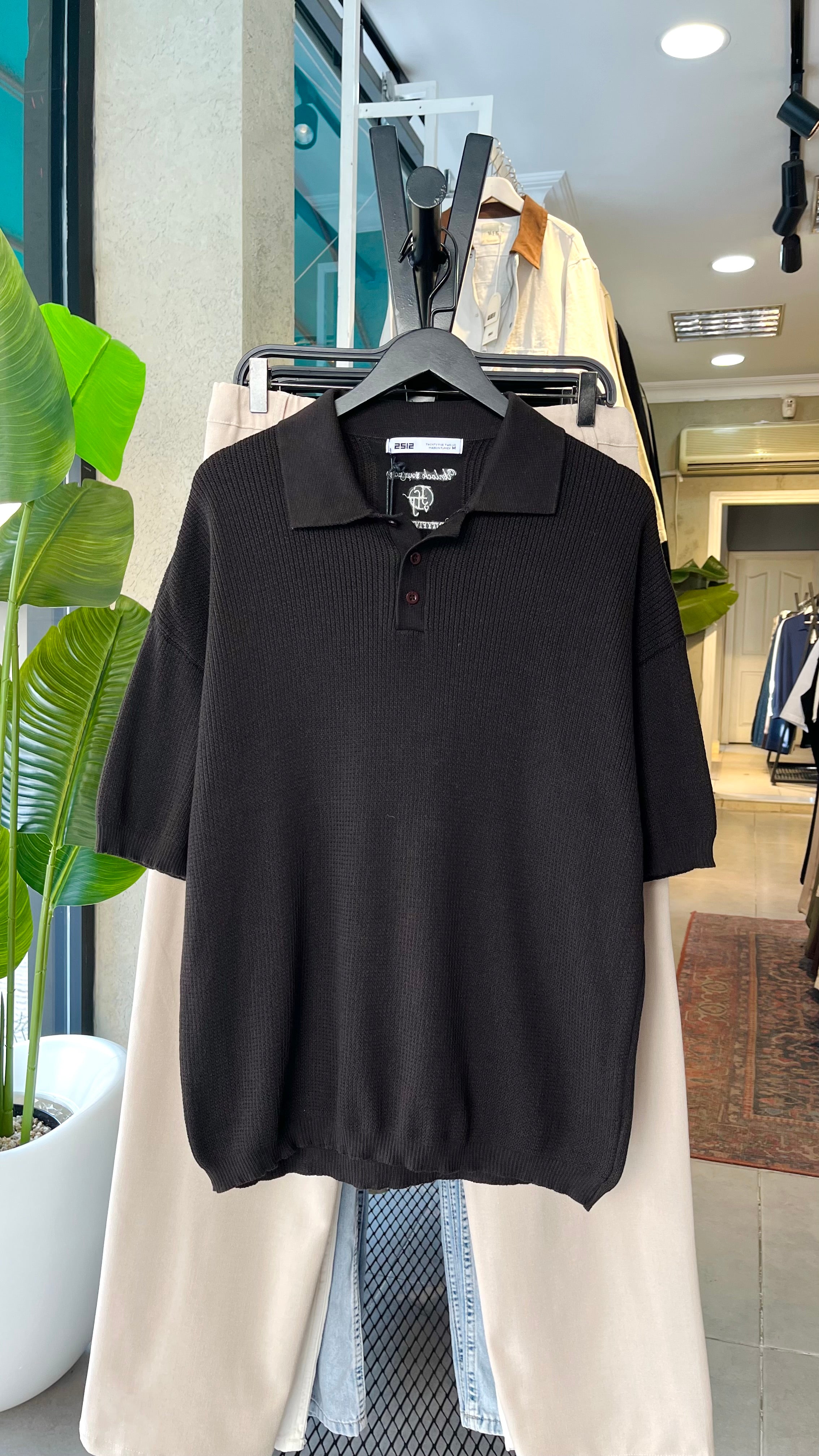 Oversize Kahverengi Yakalı Triko Tshirt 9358