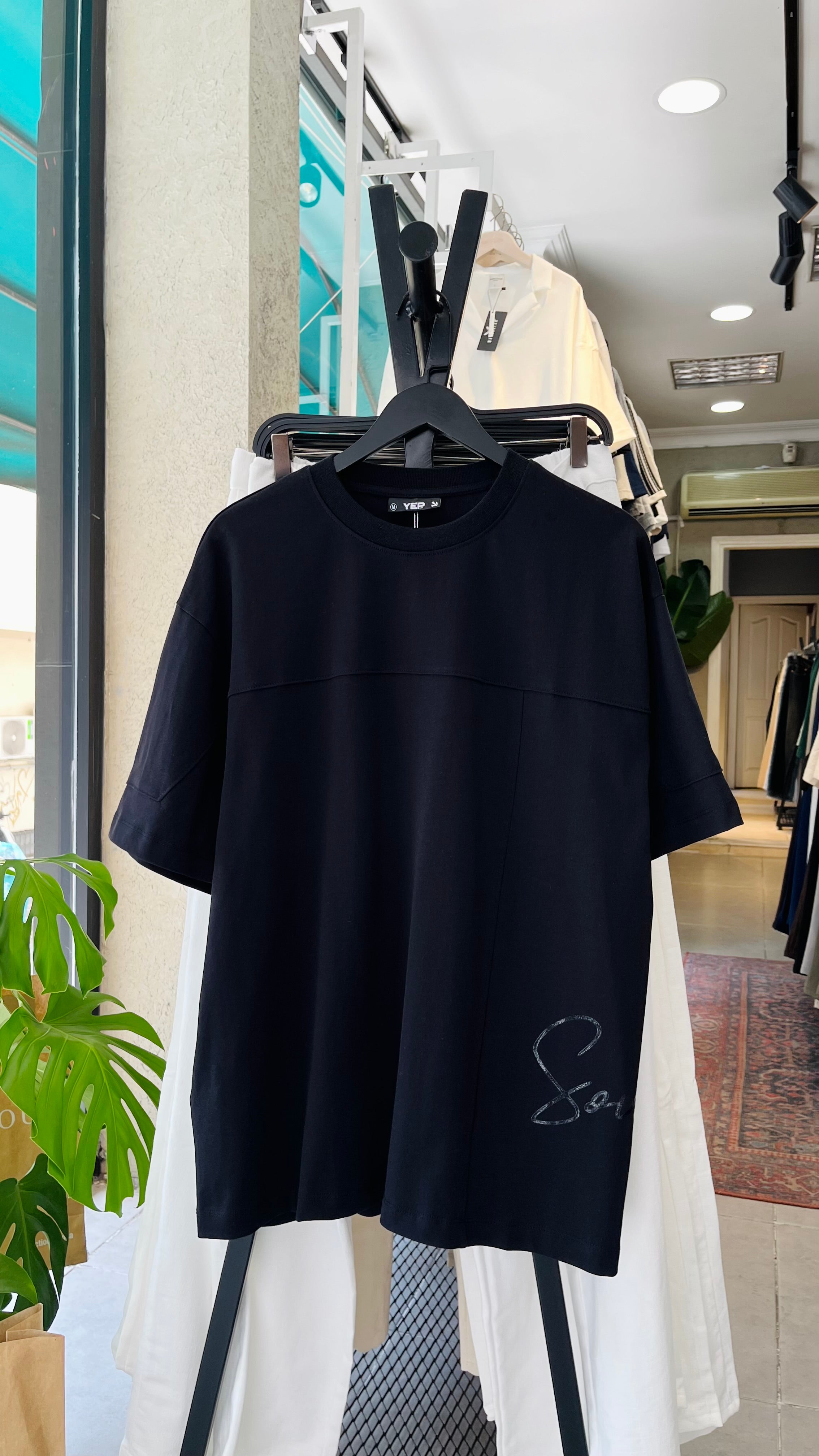 Oversize Siyah Start Yan Tarafı Baskılı Tshirt – Siyah 9327