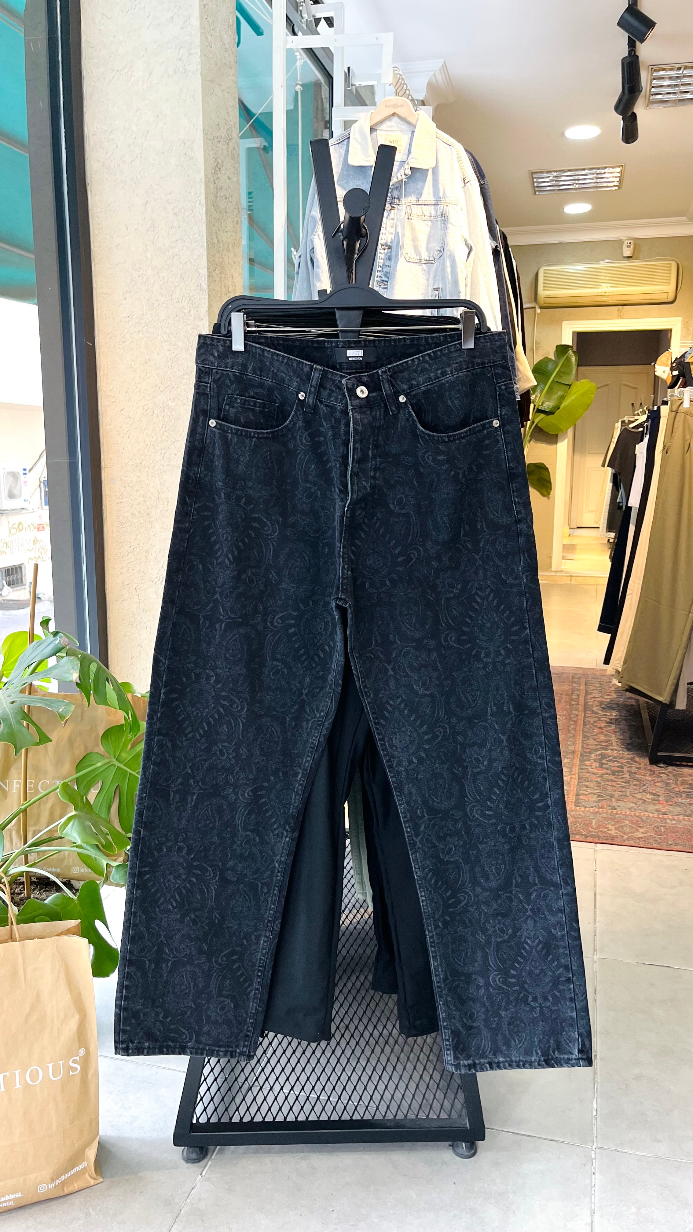 Baggy Desenli Siyah Jean 3320