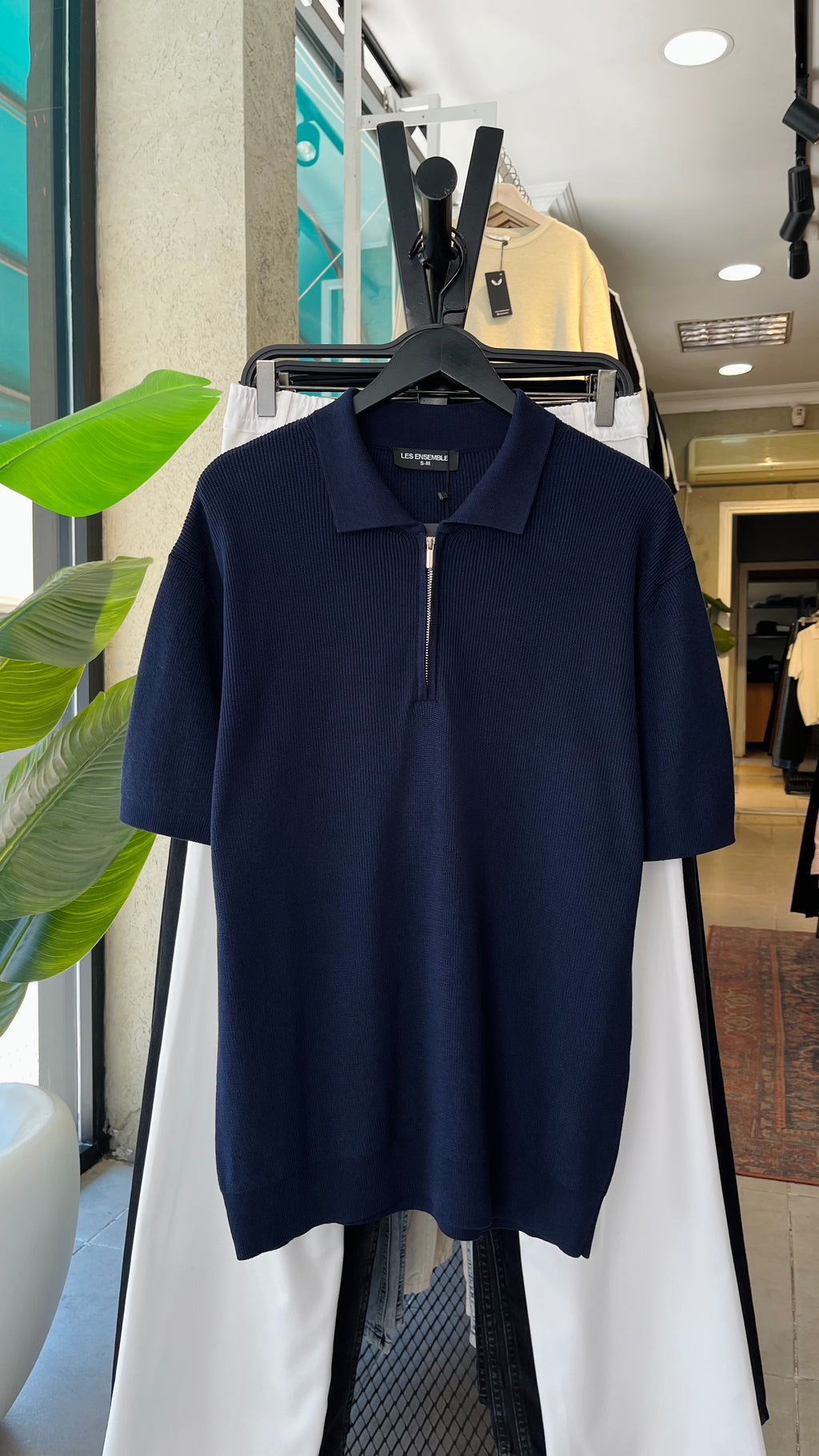 Oversize Yarım Fermuarlı Triko Lacivert Tshirt 9430