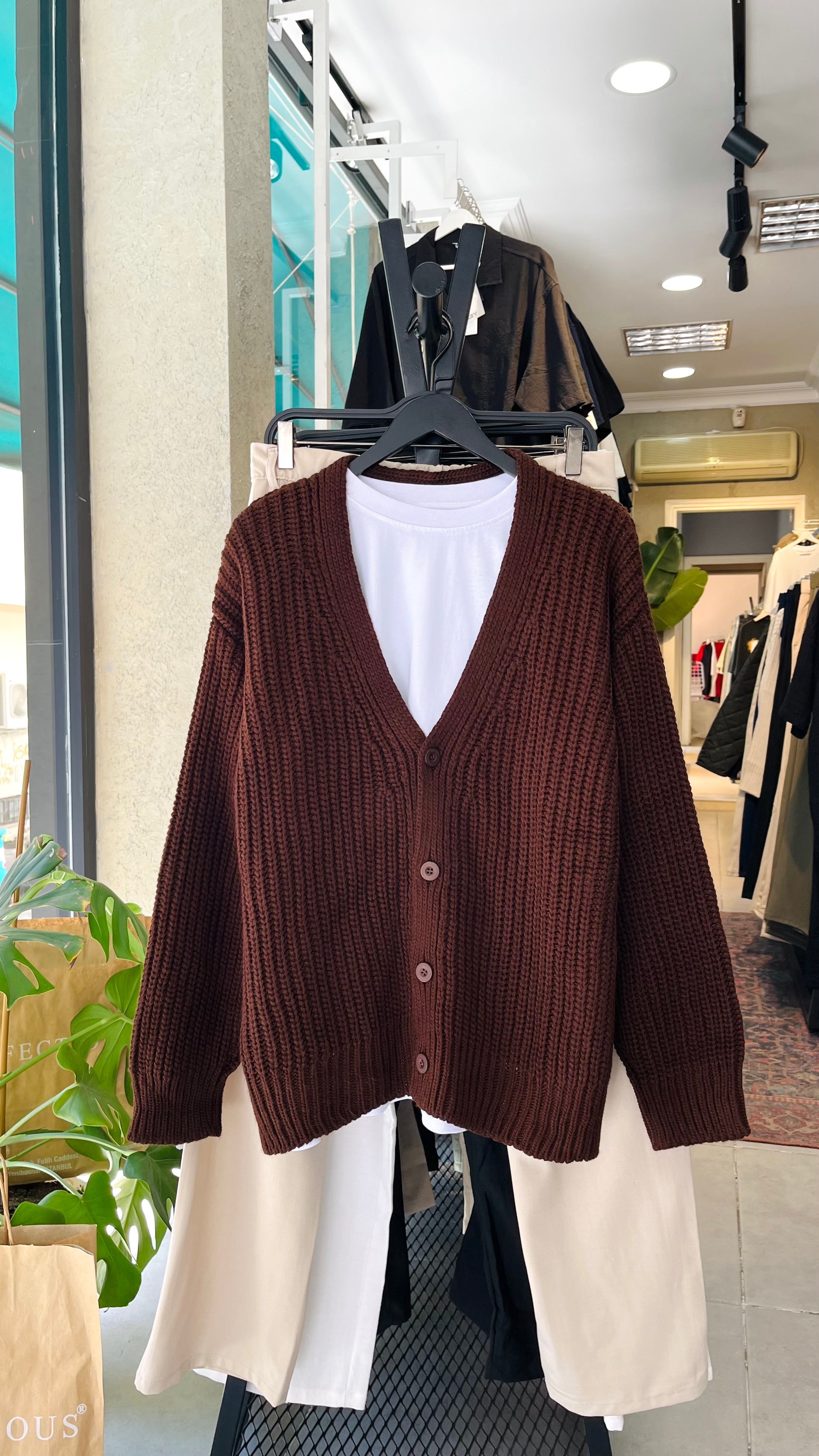 Oversize Kahverengi Örme Hırka 7007