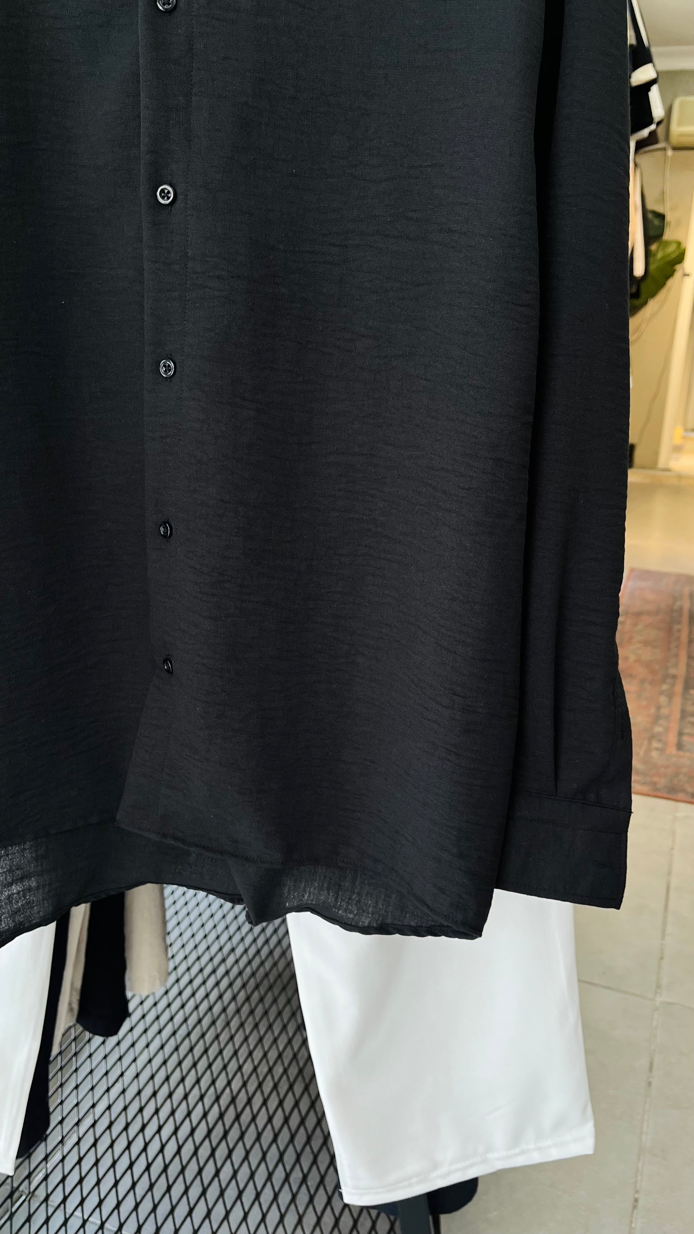 Oversize Siyah Uzun Kollu Gömlek 5476