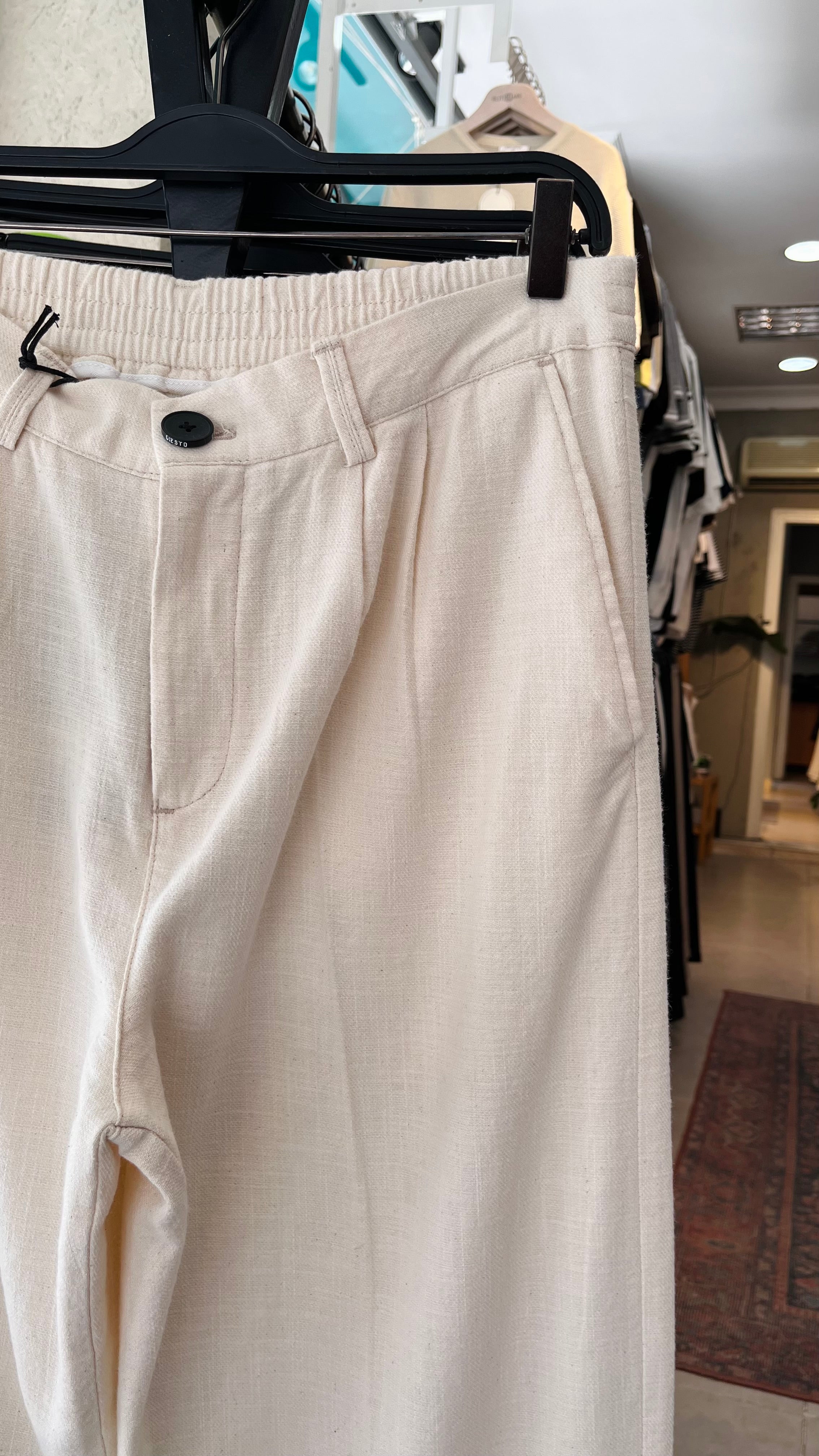 Baggy Premium Keten Bej Pantolon 6228