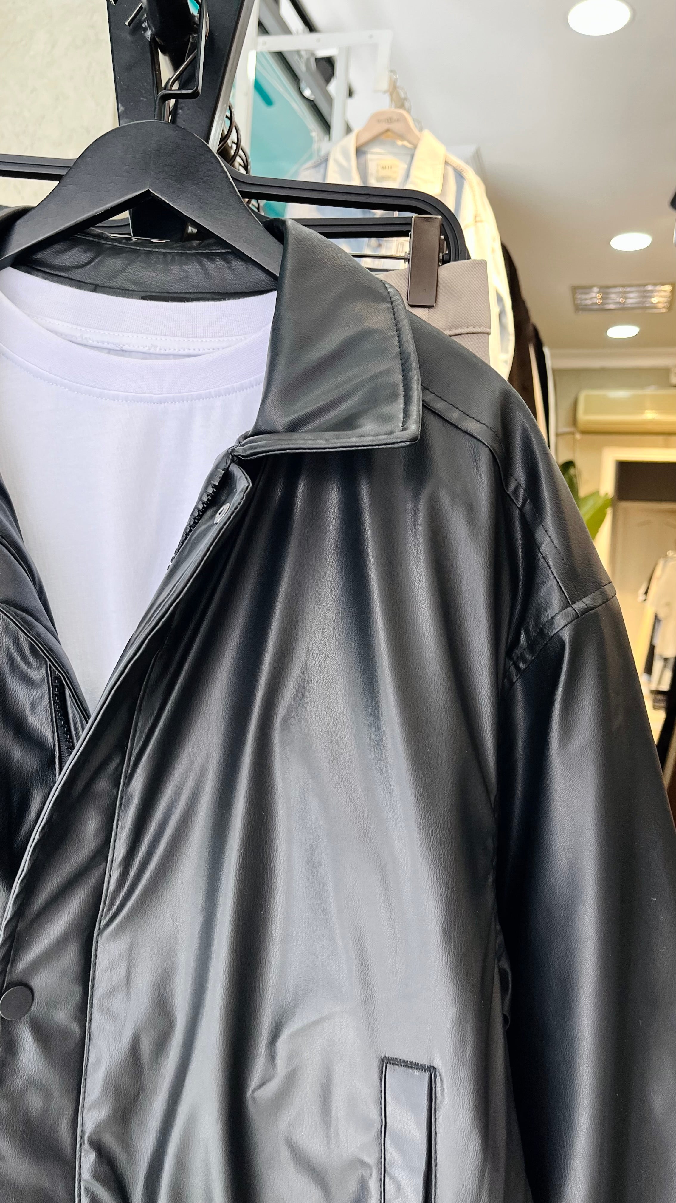 Oversize Siyah Deri Mont 2028