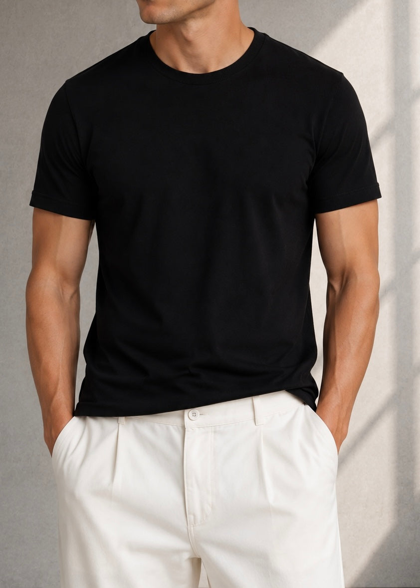 Siyah İnce Pamuklu Triko Tshirt 9458