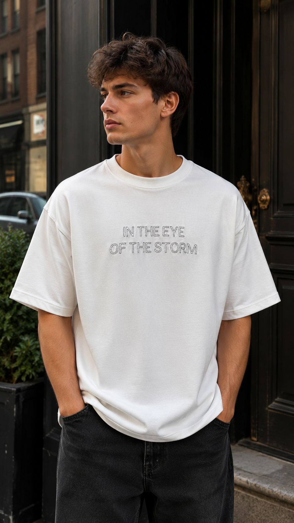 Oversize Beyaz Nakışlı Tshirt 9420