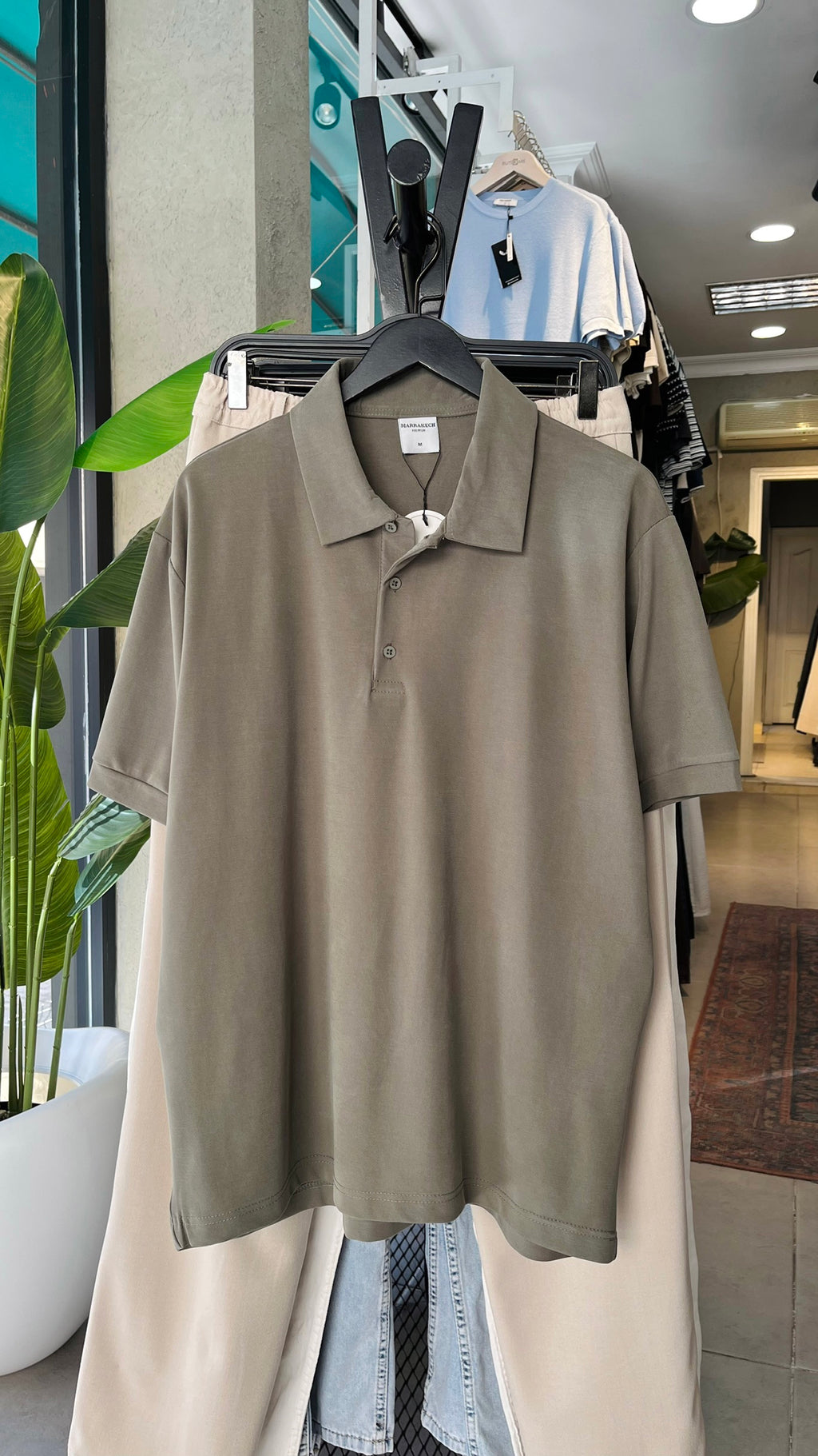 Rahat Kalıp Haki Yakalı Tshirt 9386
