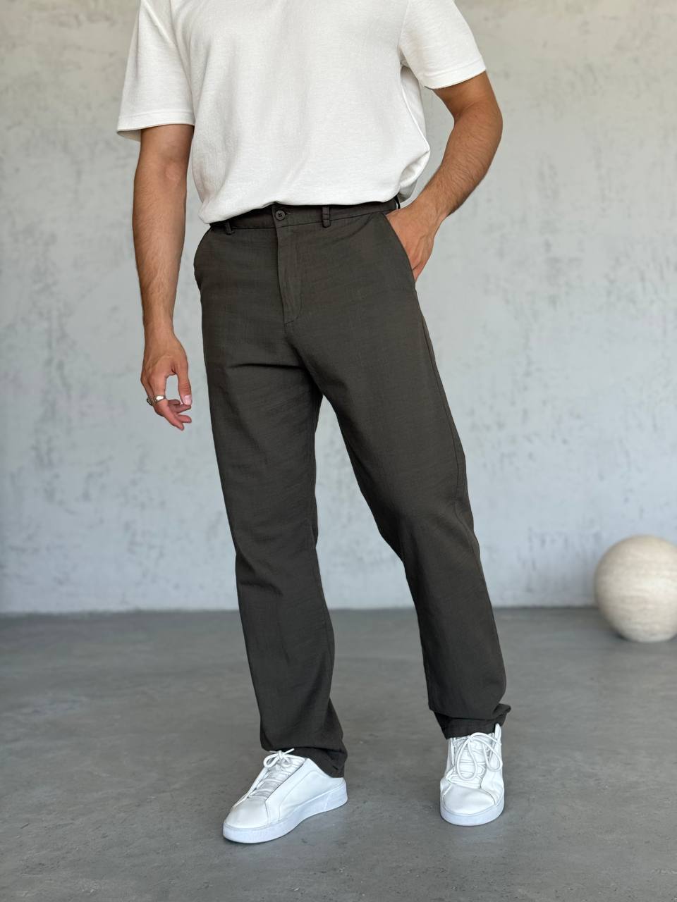 Erkek Baggy Keten Pantolon – Haki 6135