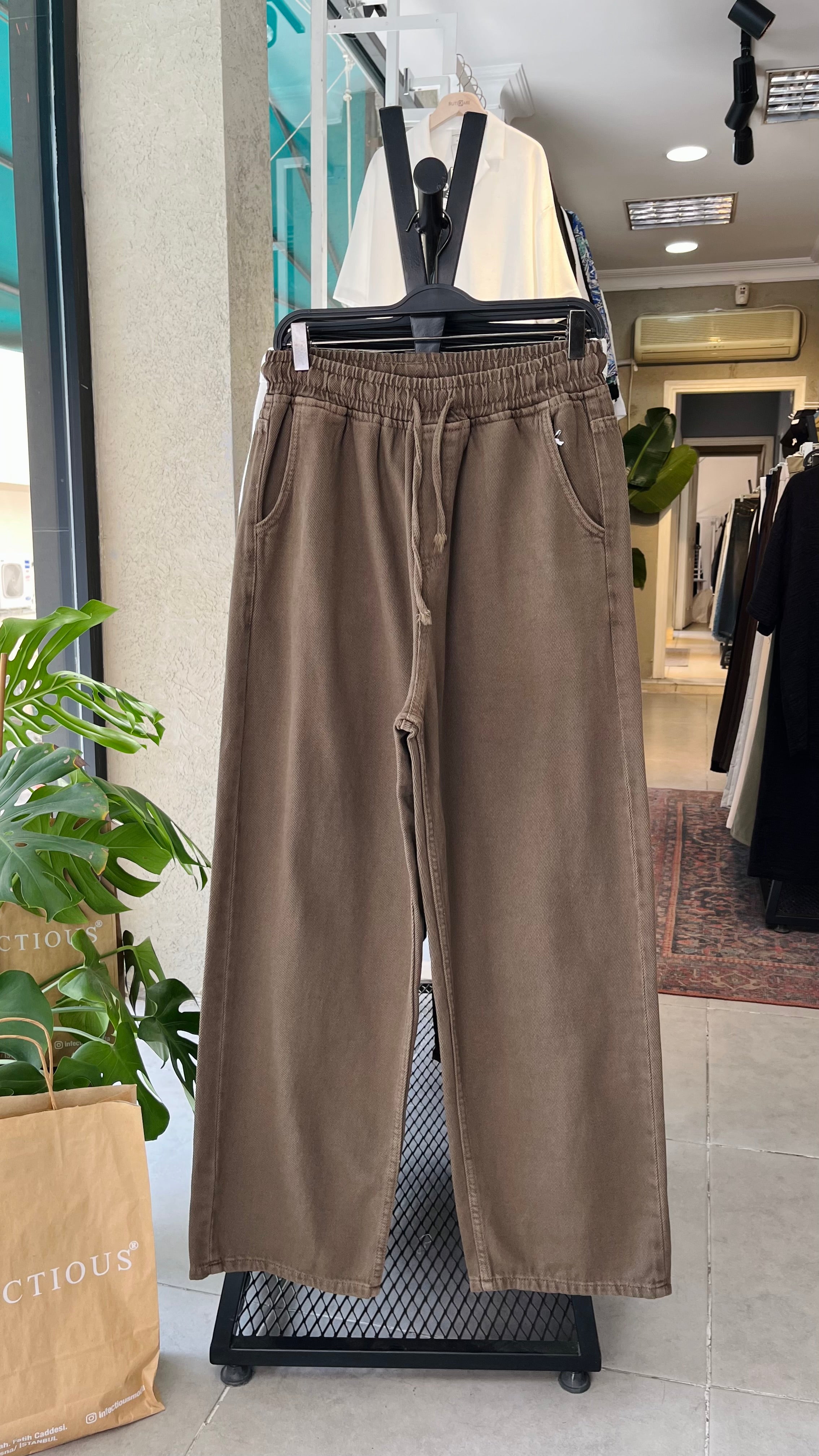 Baggy Ekstra Bol Kahverengi Gabardin Pantolon - Kahverengi 6147