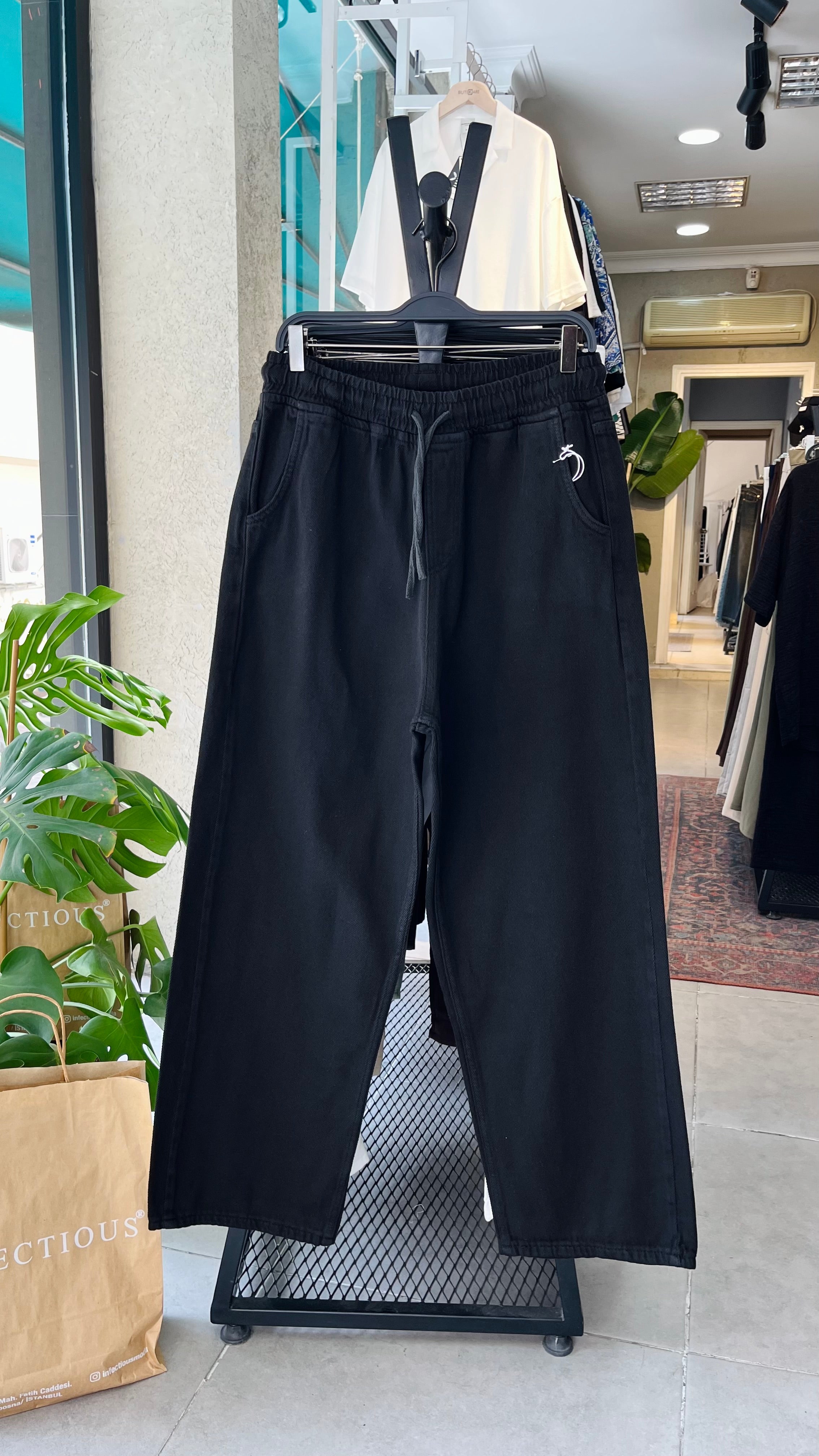 Baggy Ekstra Bol Siyah Gabardin Pantolon - Siyah 6145