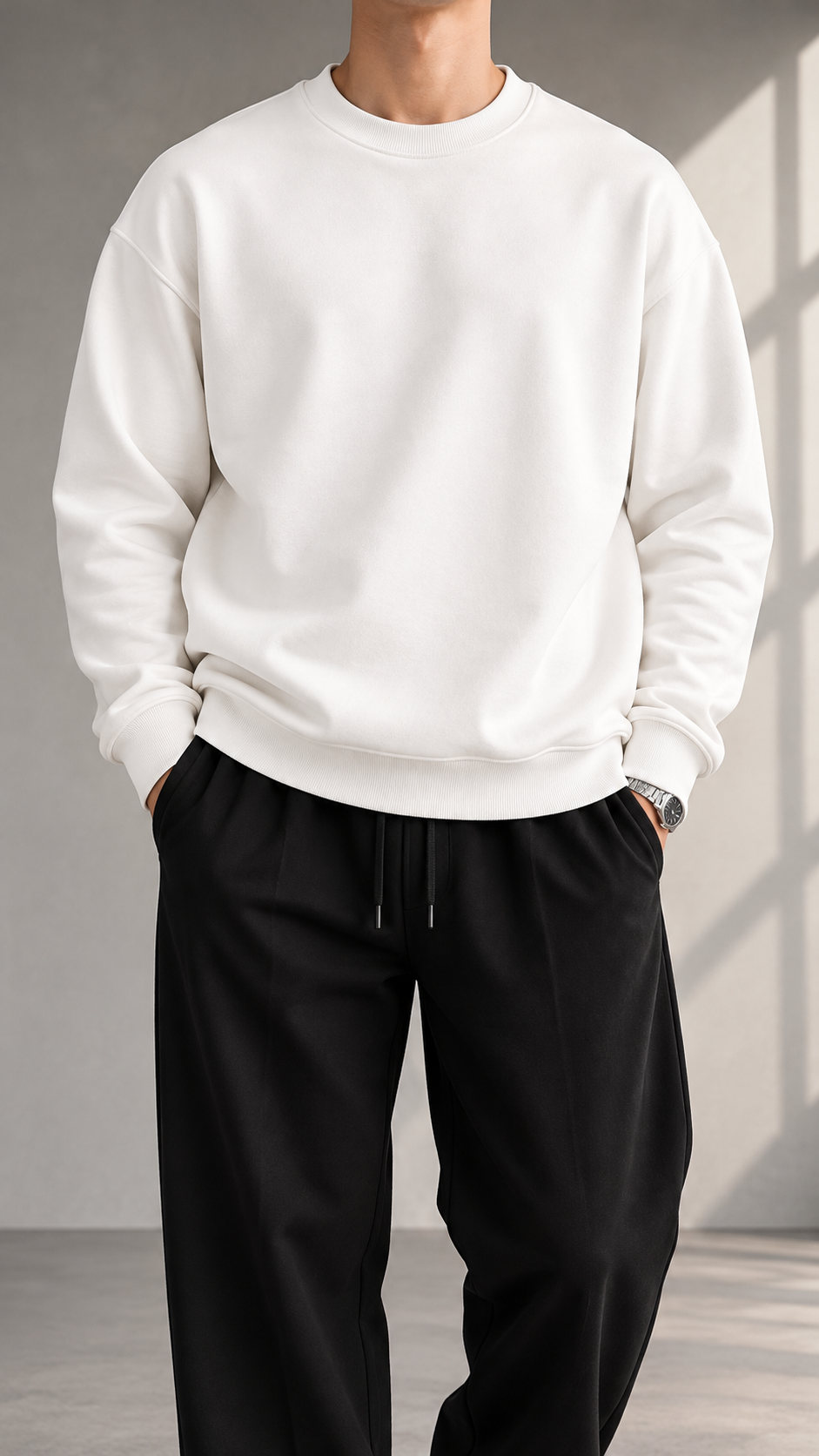 Oversize Üç İplik Şardonlu Beyaz Sweatshirt 5133