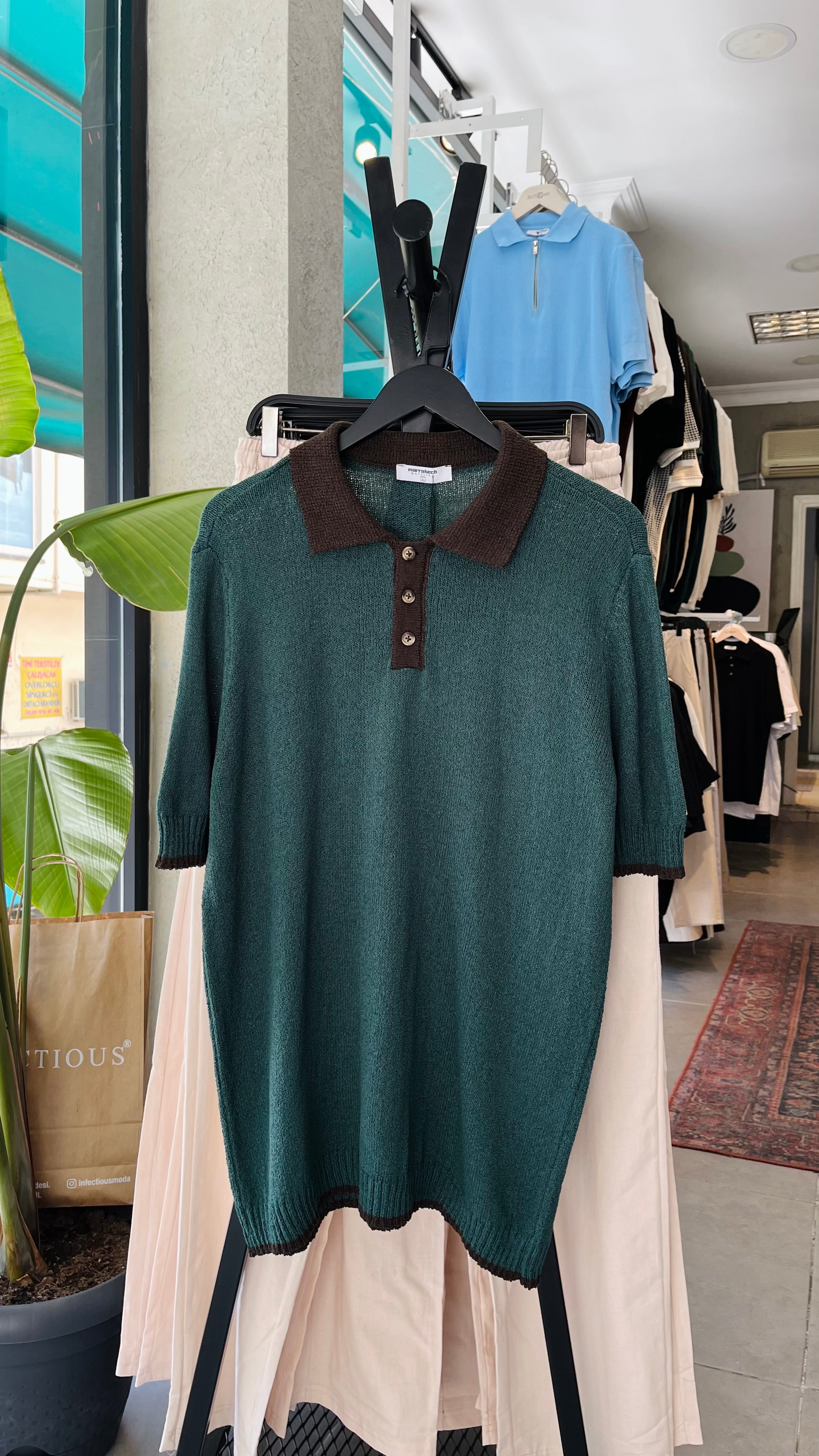 Regular Yeşil Yakalı Triko Tshirt – Yeşil 9268
