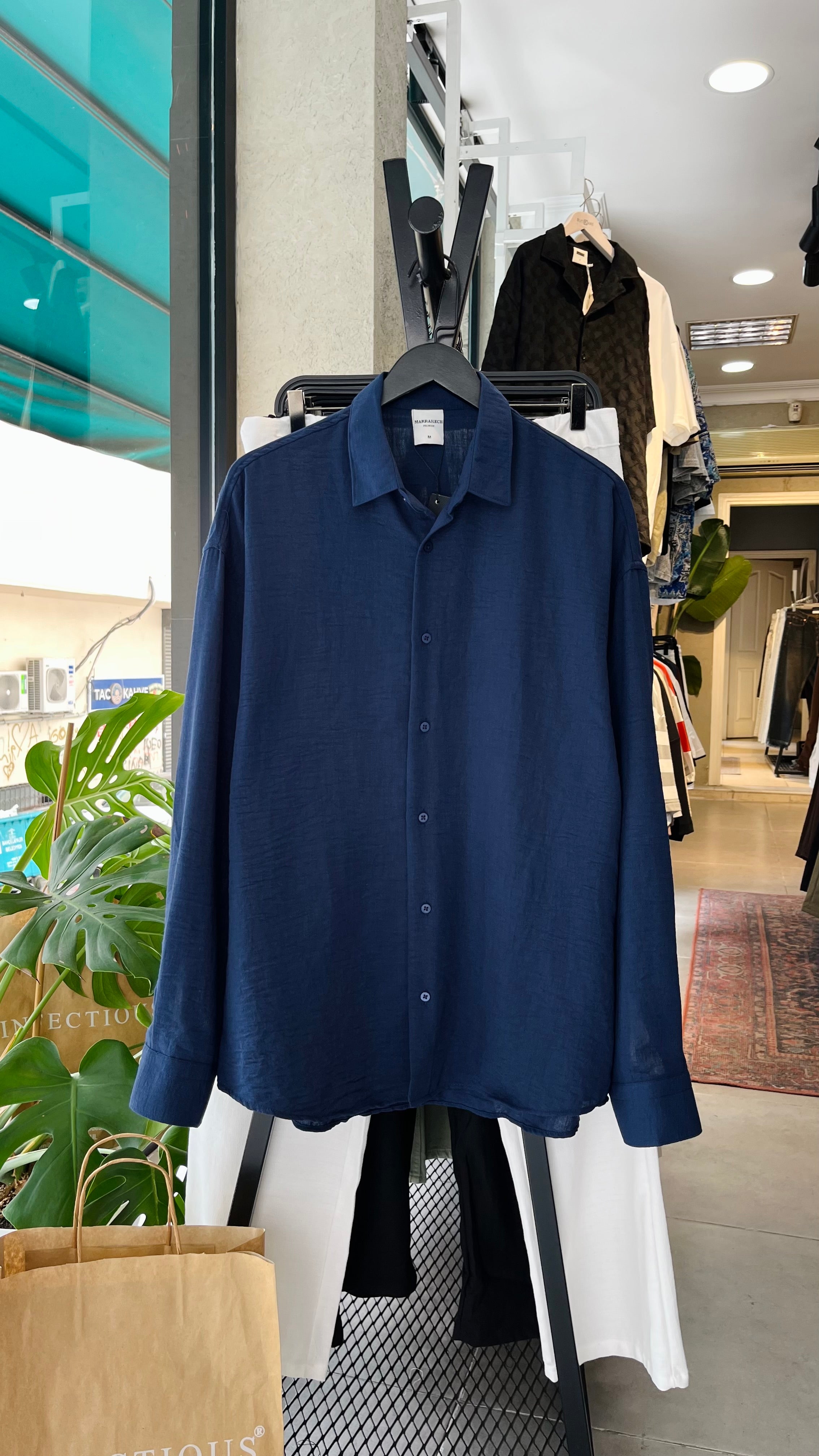 Oversize Lacivert Uzun Kollu Gömlek - Lacivert 5425