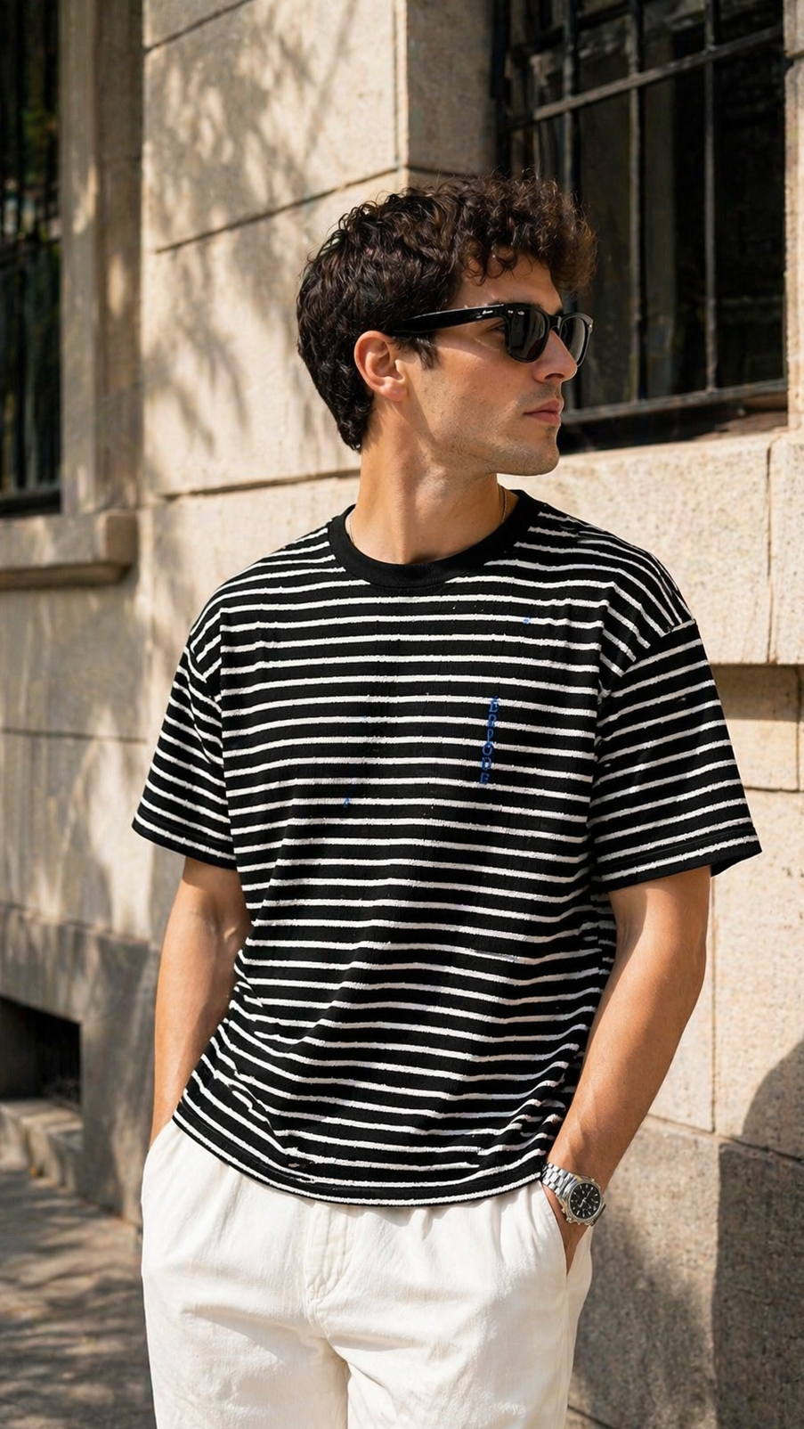 Oversize Siyah Beyaz Çizgili Tshirt 9397