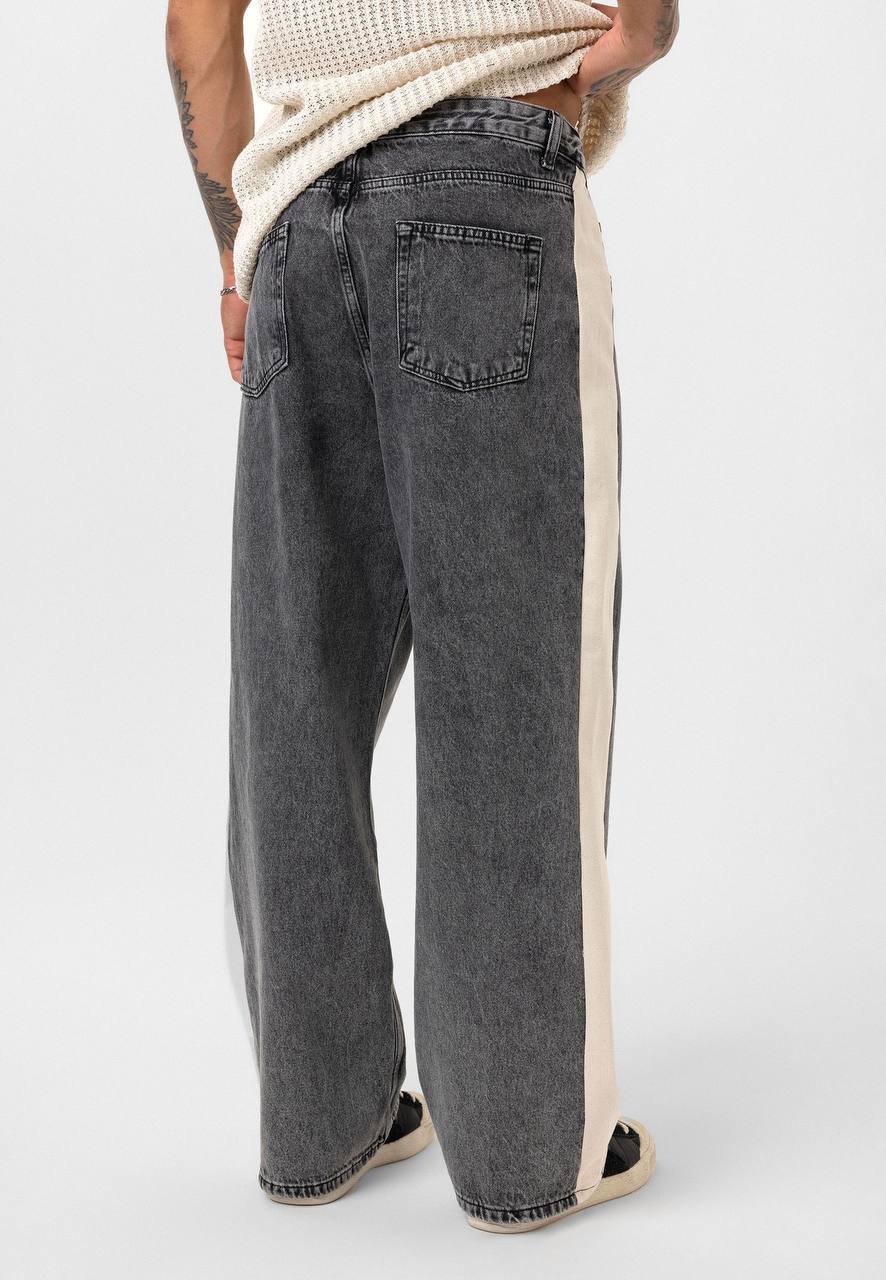 Baggy Gri Kenarları Bej Jean 3316