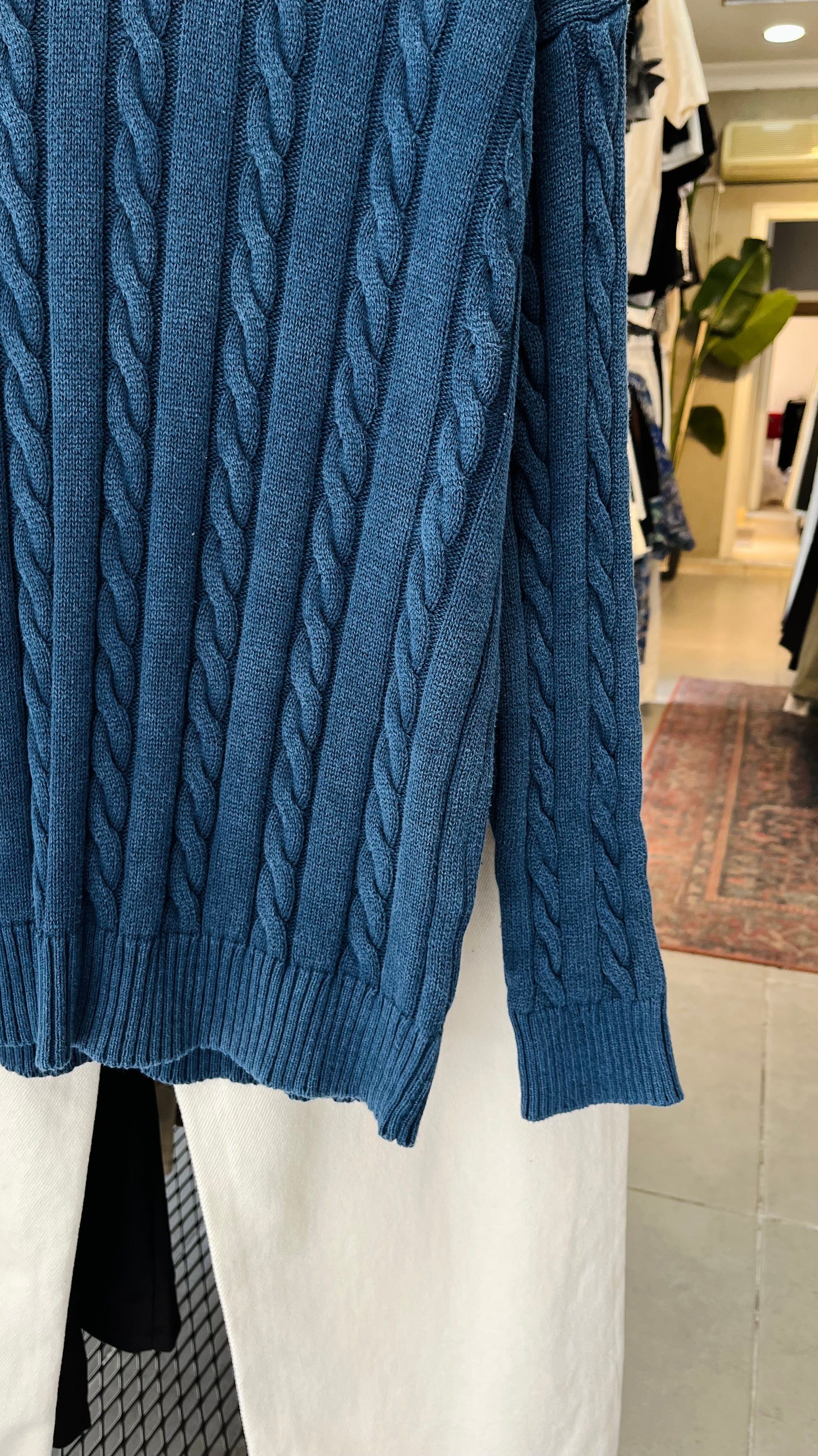Oversize Örgü Desenli Yıkamalı Lacivert Triko 7004