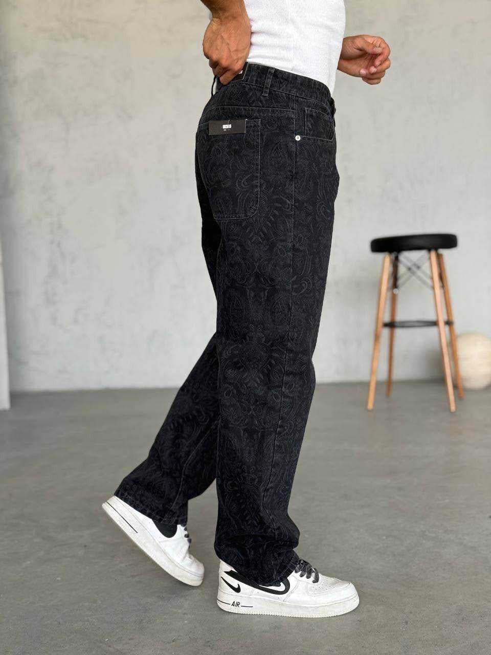 Baggy Desenli Siyah Jean 3320