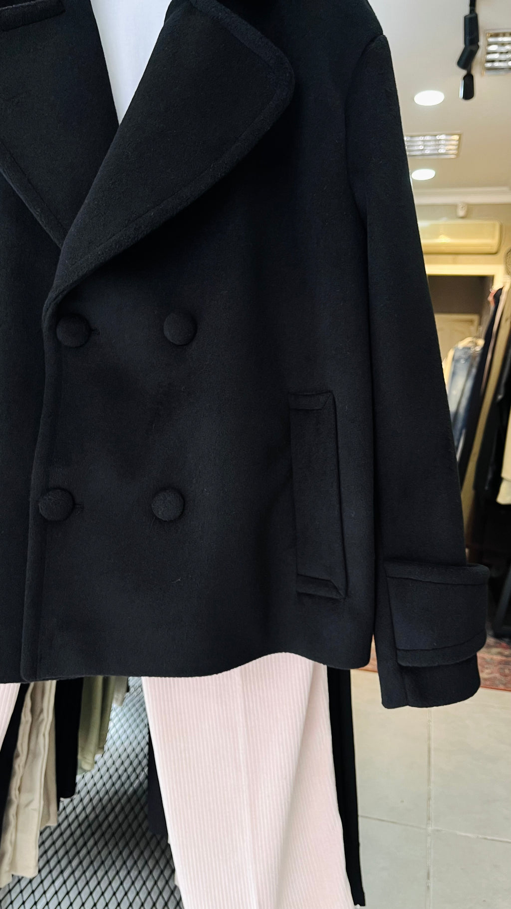 Kruvaze Crop Kaşe Ceket Siyah 2035