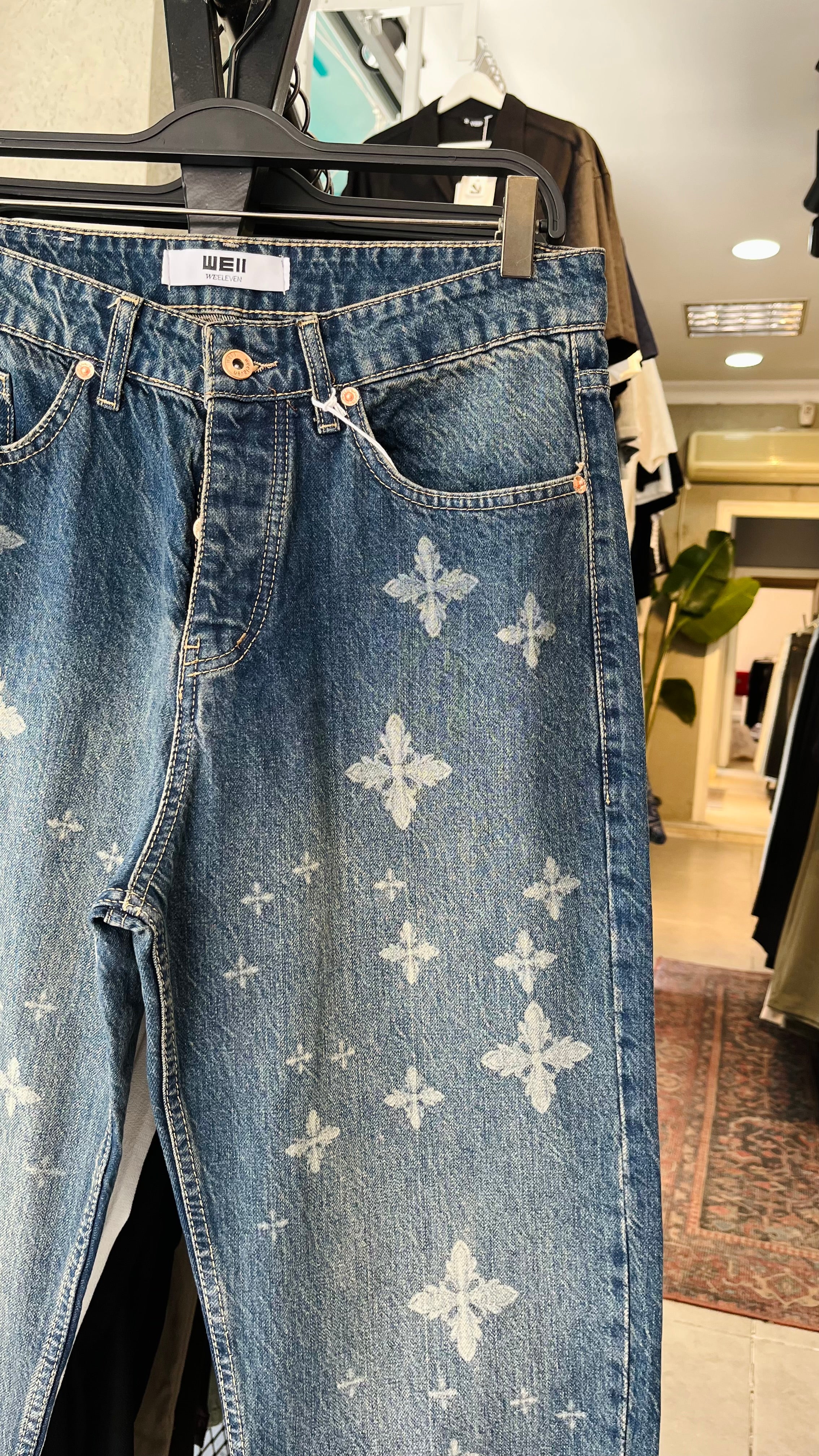 Baggy Desenli Mavi Jean 3314