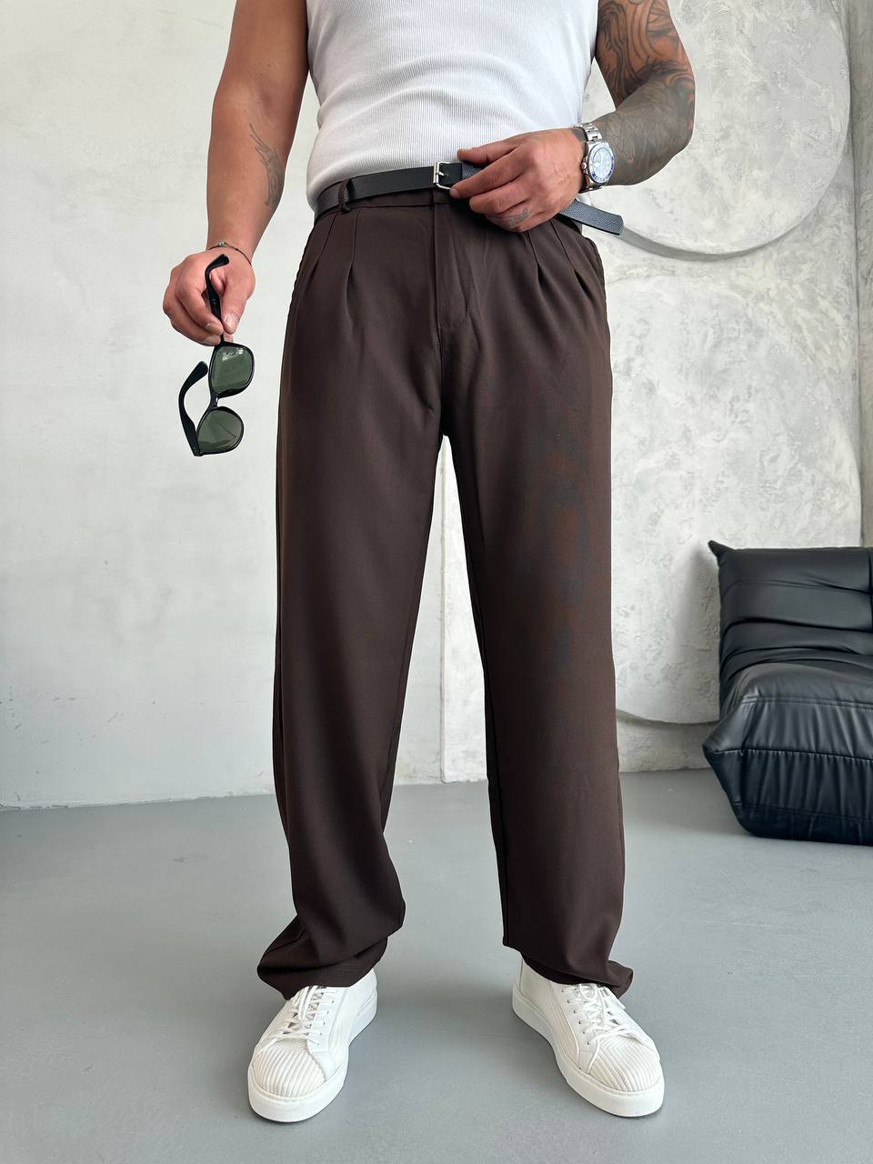 Erkek Baggy Kumaş Pantolon - Kahverengi 6091
