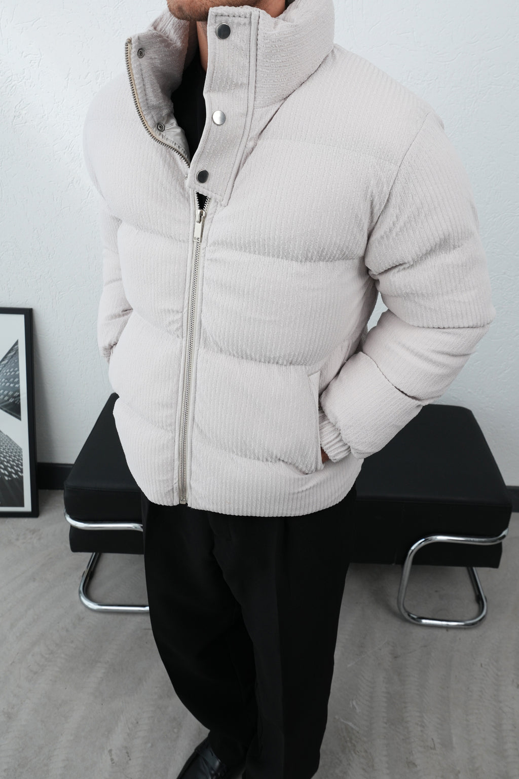 Fitilli Taş Rengi Şişme Mont 2057