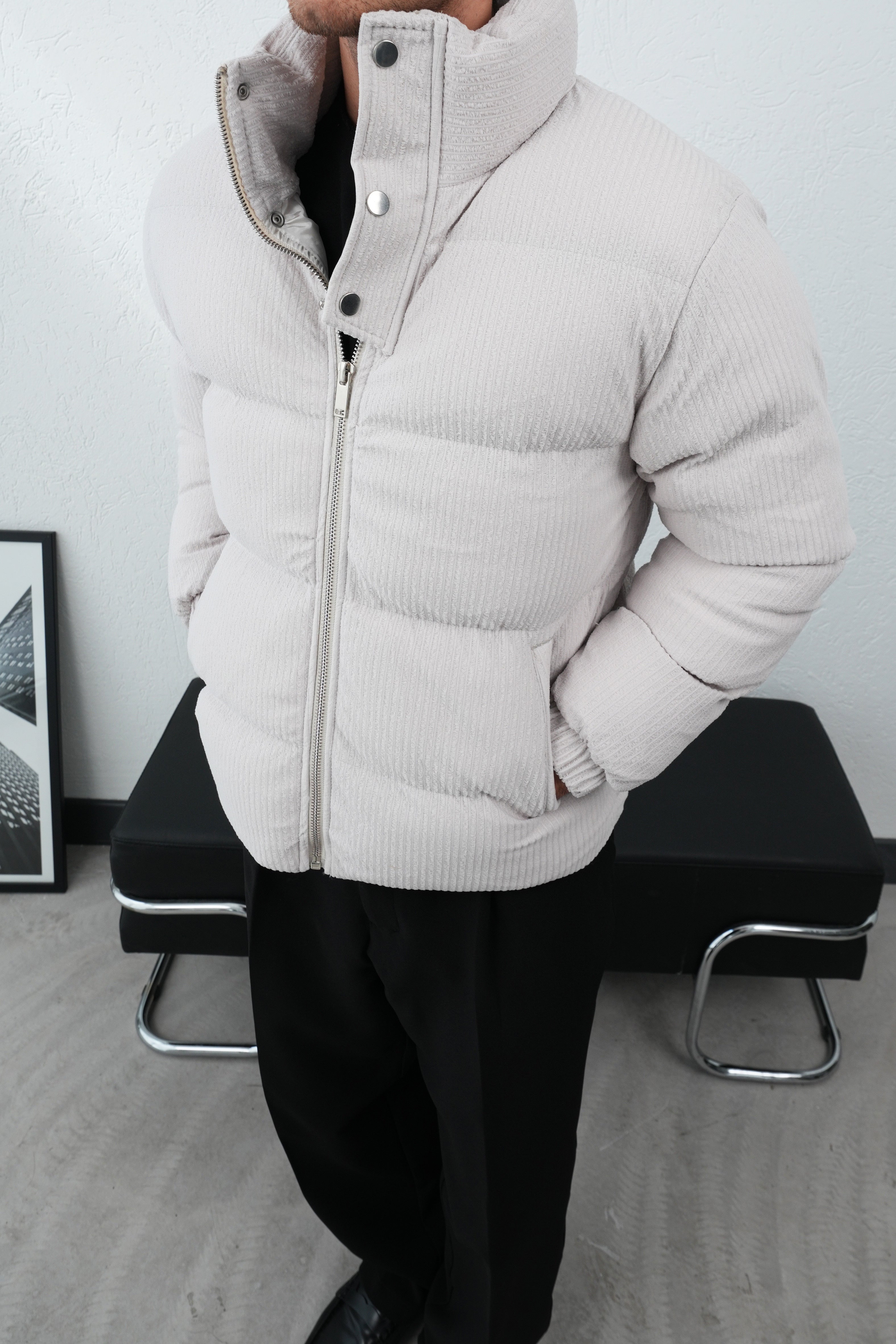 Fitilli Taş Rengi Şişme Mont 2057