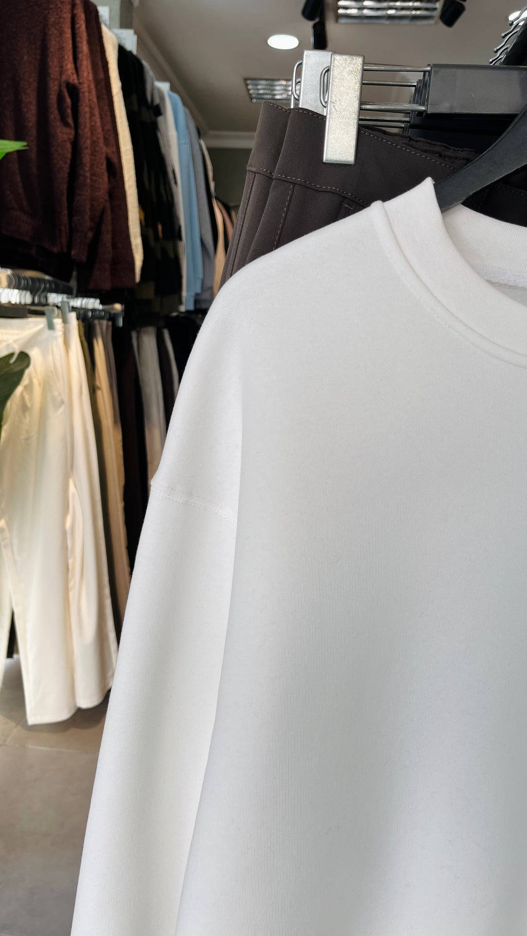 Oversize Üç İplik Şardonlu Beyaz Sweatshirt 5133