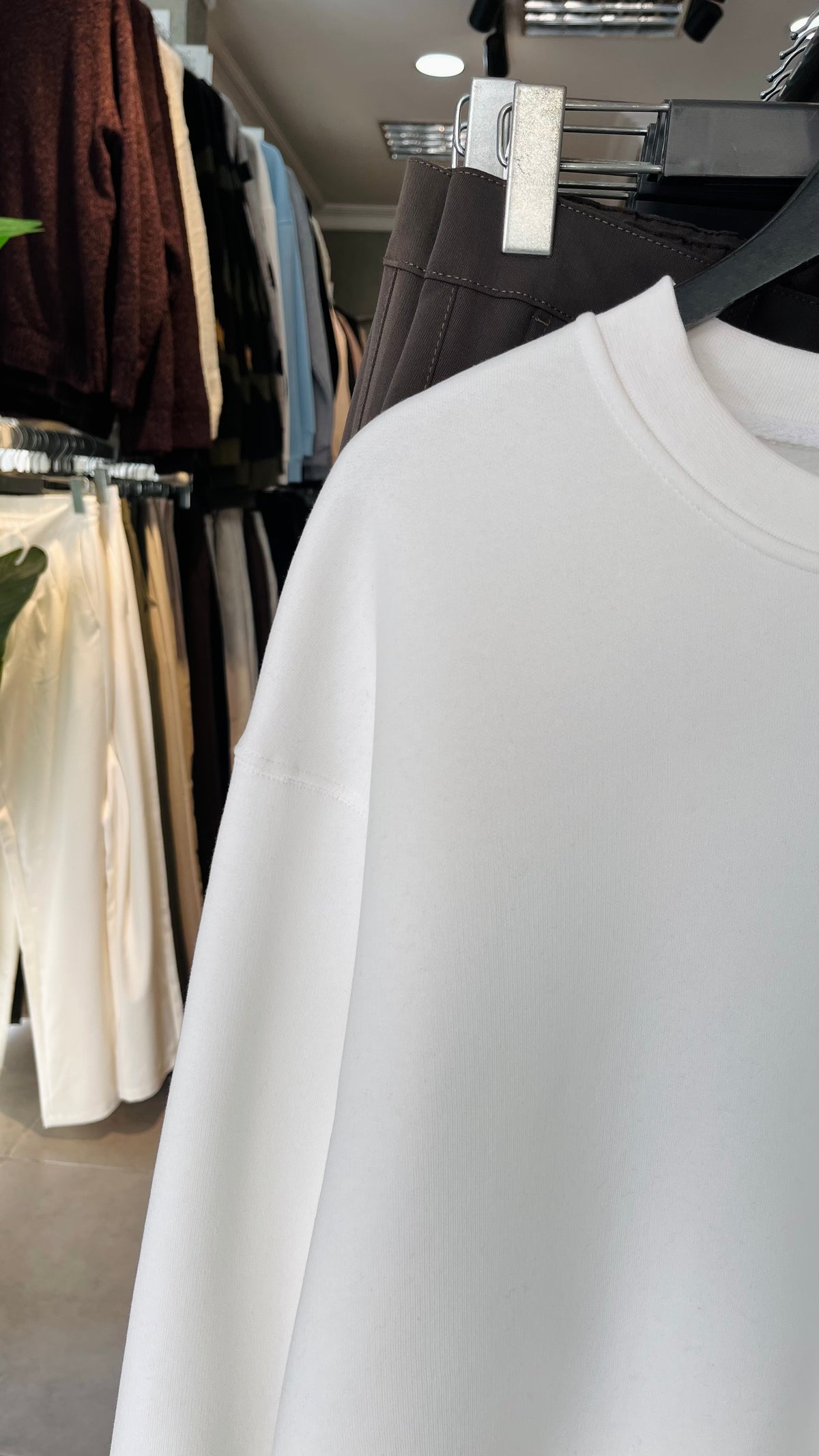 Oversize Üç İplik Şardonlu Beyaz Sweatshirt 5133