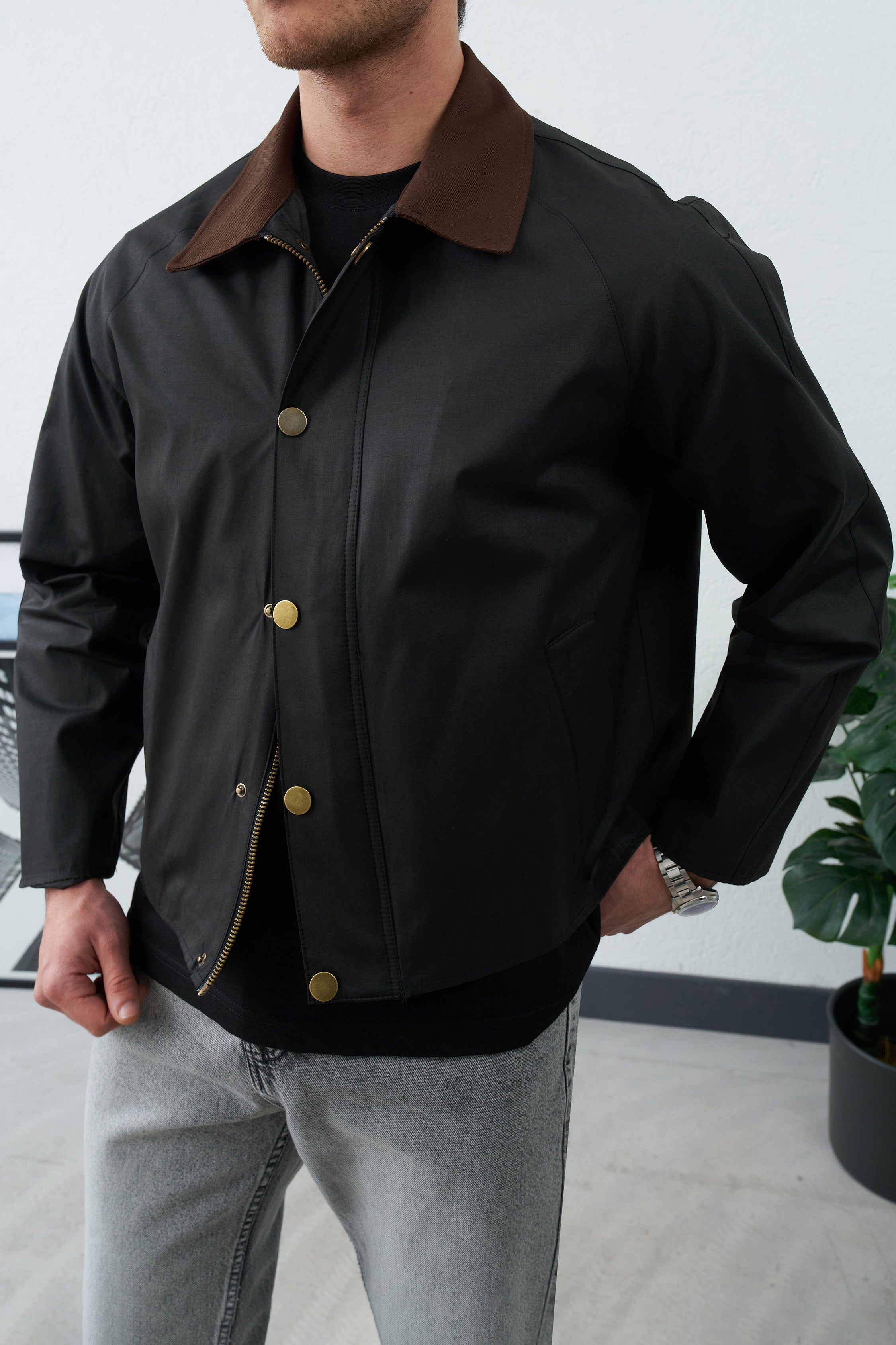 Siyah Yaka Kahve Mevsimlik Ceket 2059