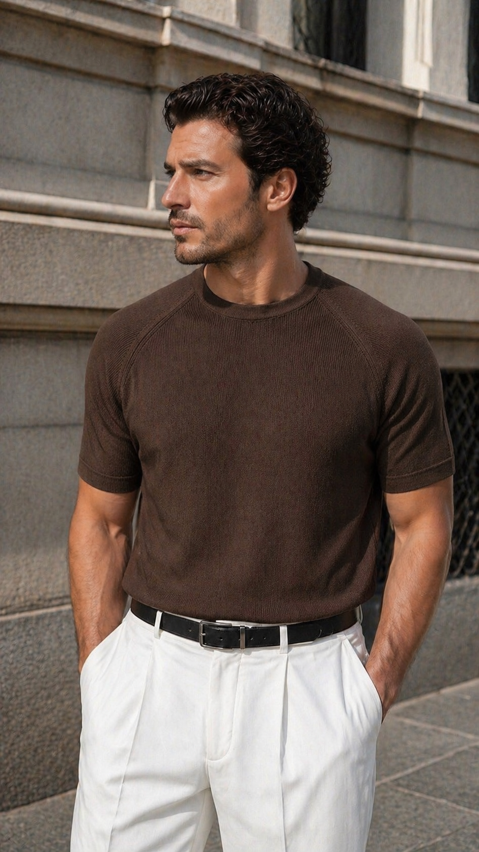 Regular Triko Reglan Kollu Kahverengi Tshirt 9351