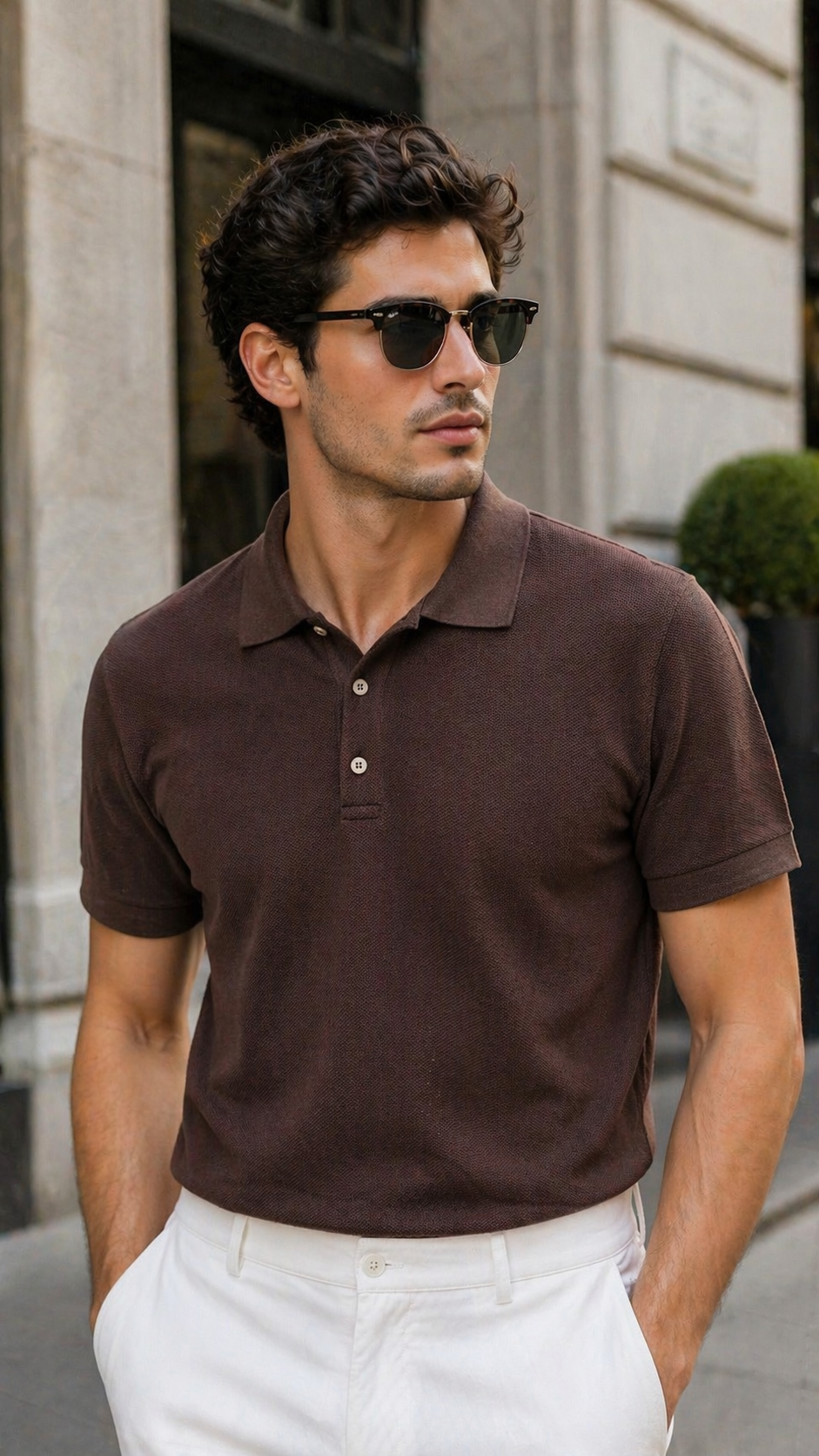 Kahverengi yakalı tshirt 9374