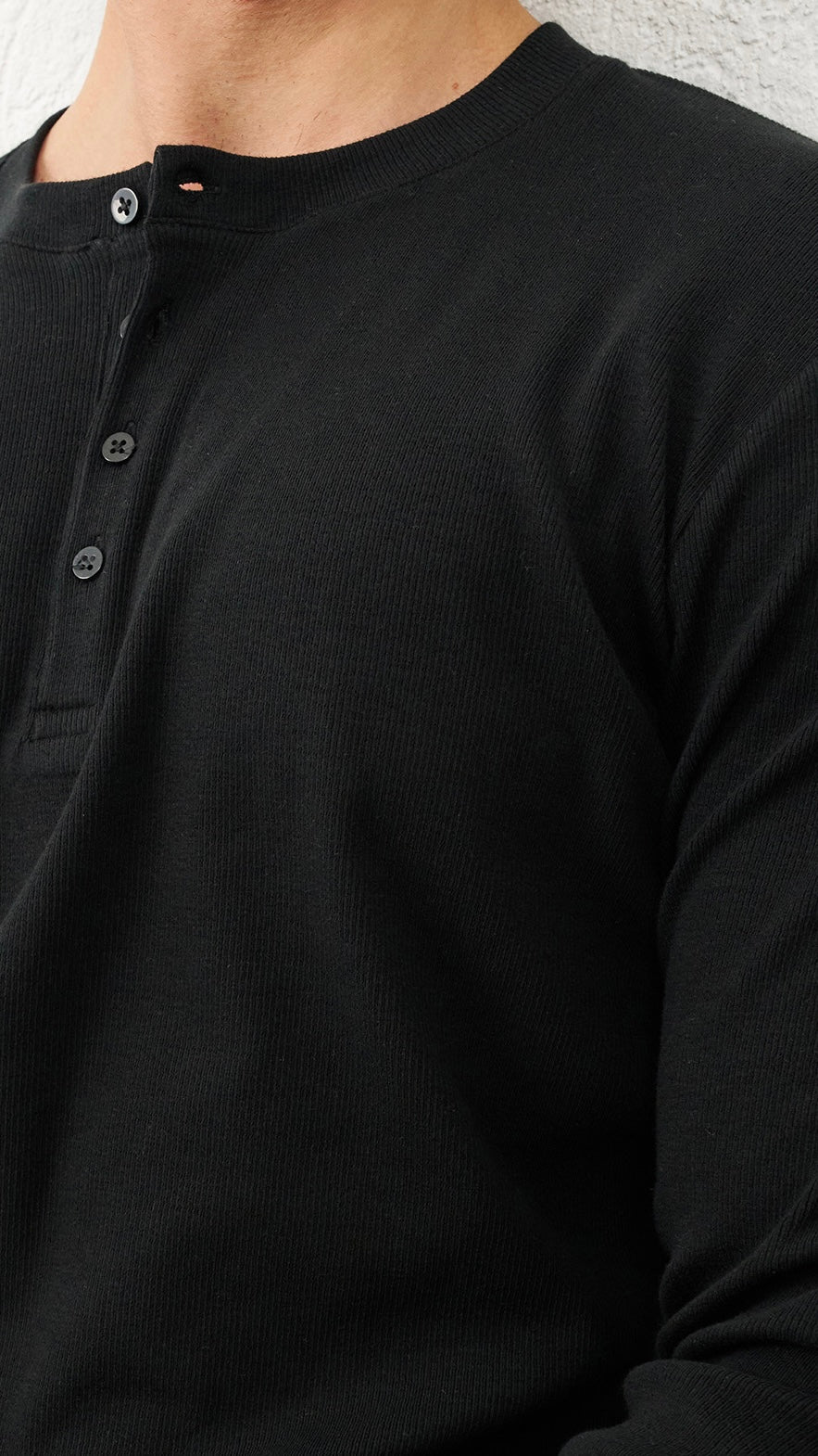 Henley yaka siyah düğmeli ince sweatshirt 5108