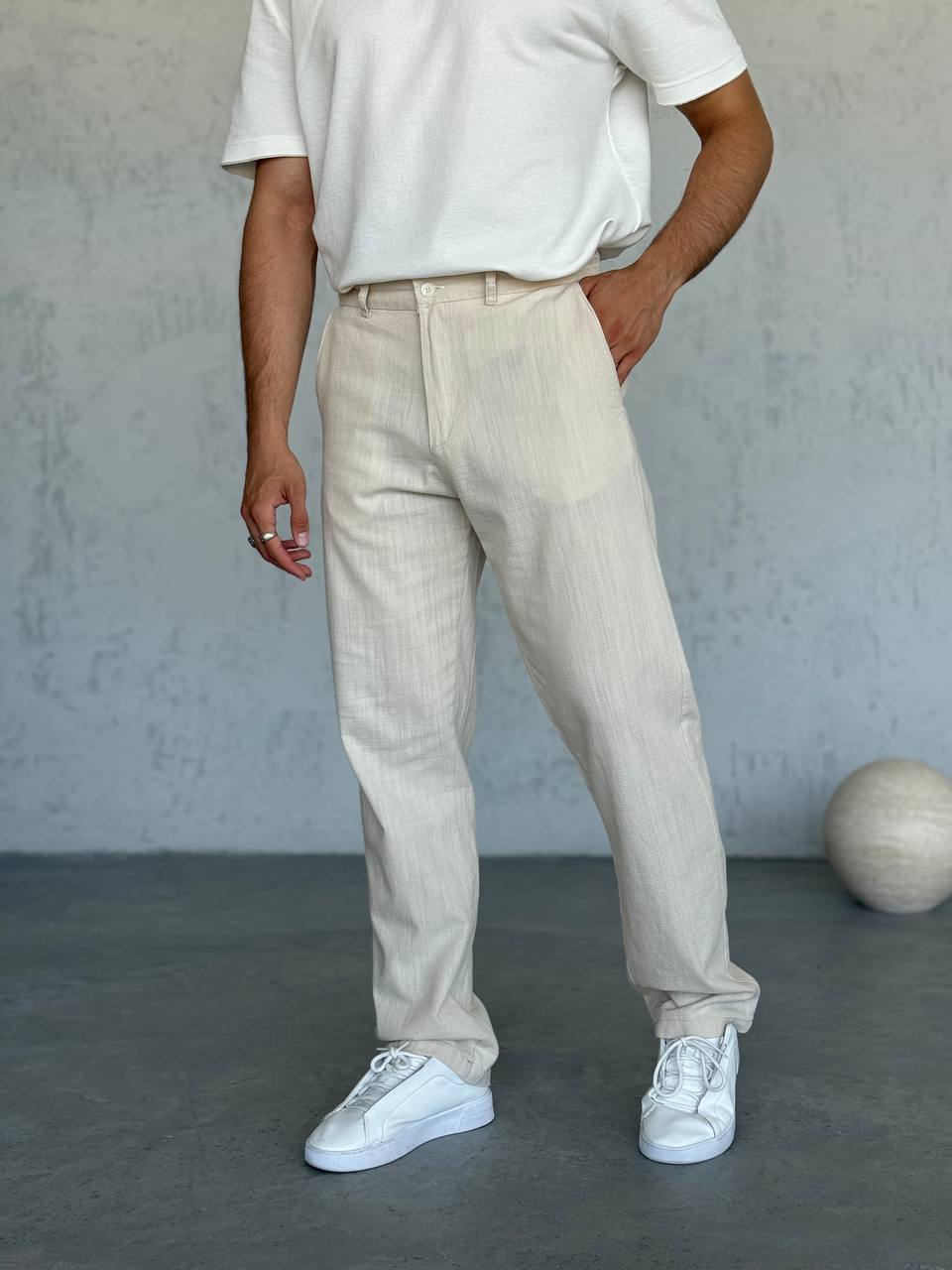 Erkek Baggy Keten Pantolon – Bej 6133