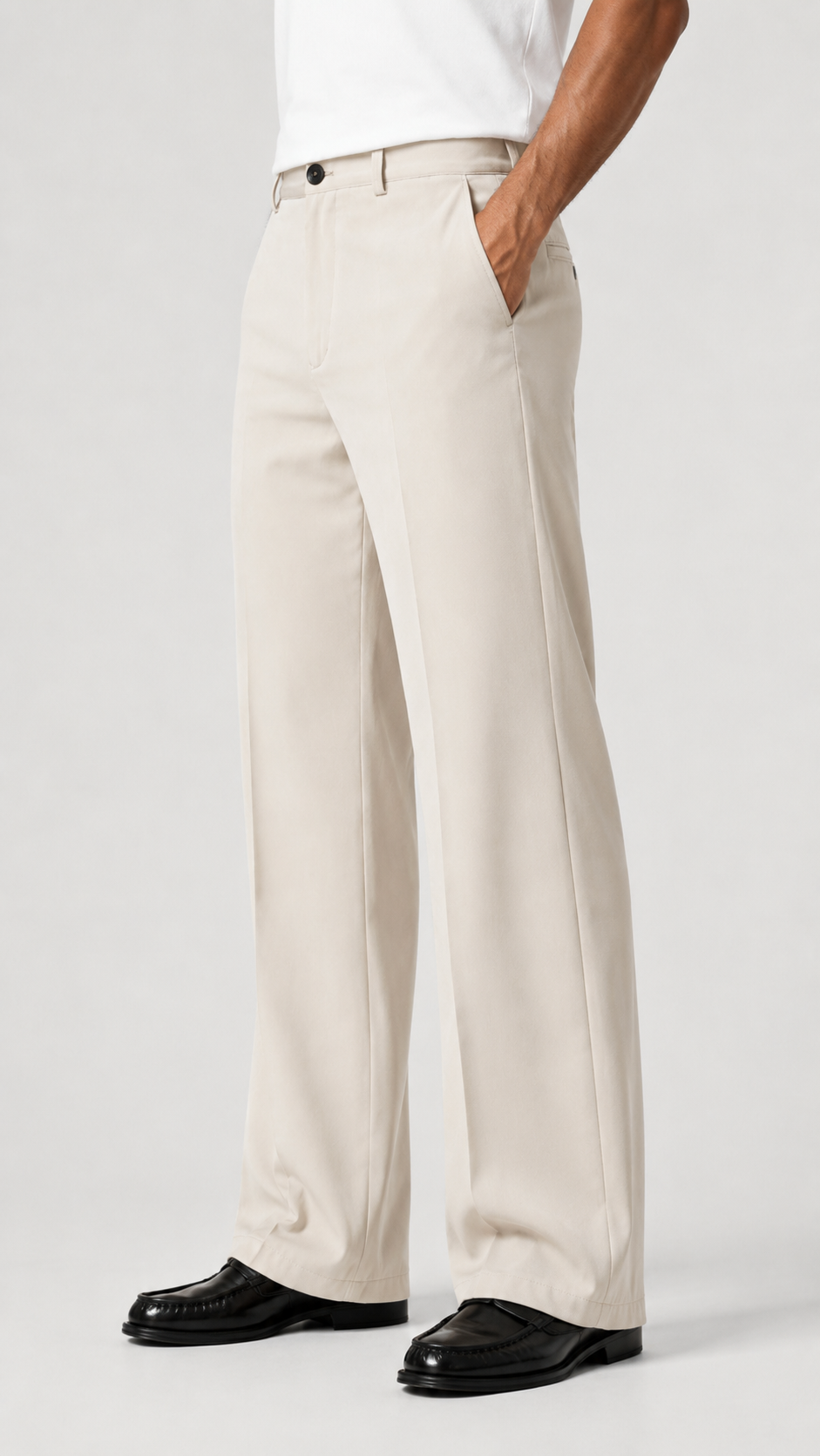 Baggy Paçaları Bol Premium Bej Kumaş Pantolon 6236