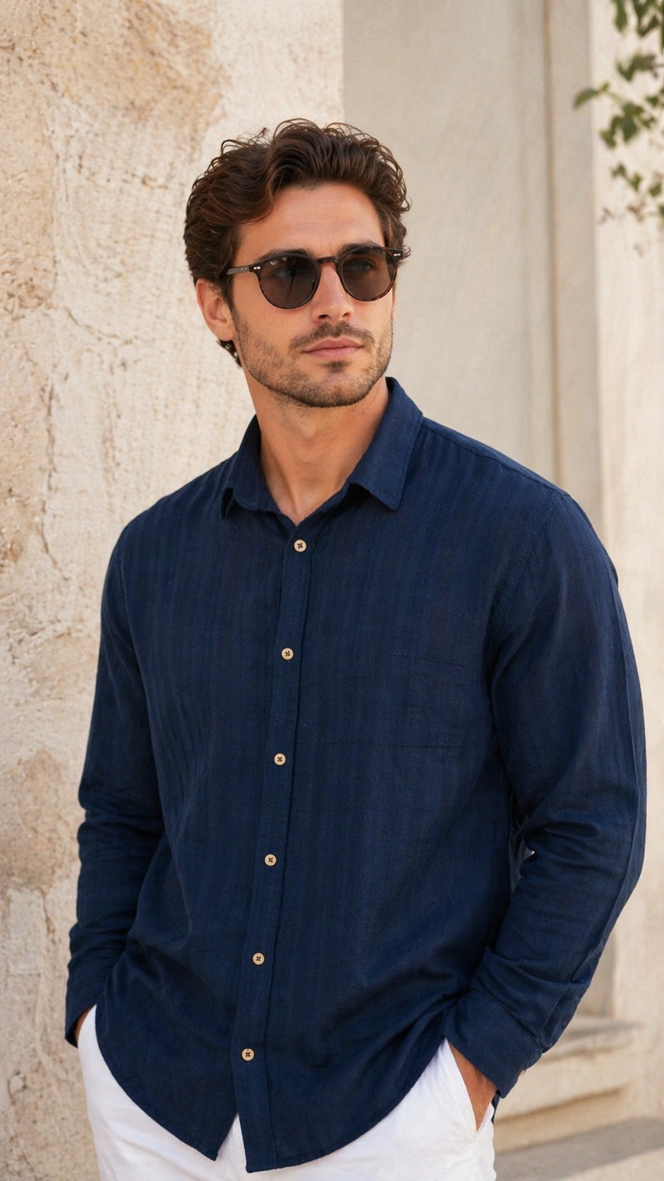 Oversize Lacivert Uzun Kollu Gömlek - Lacivert 5416