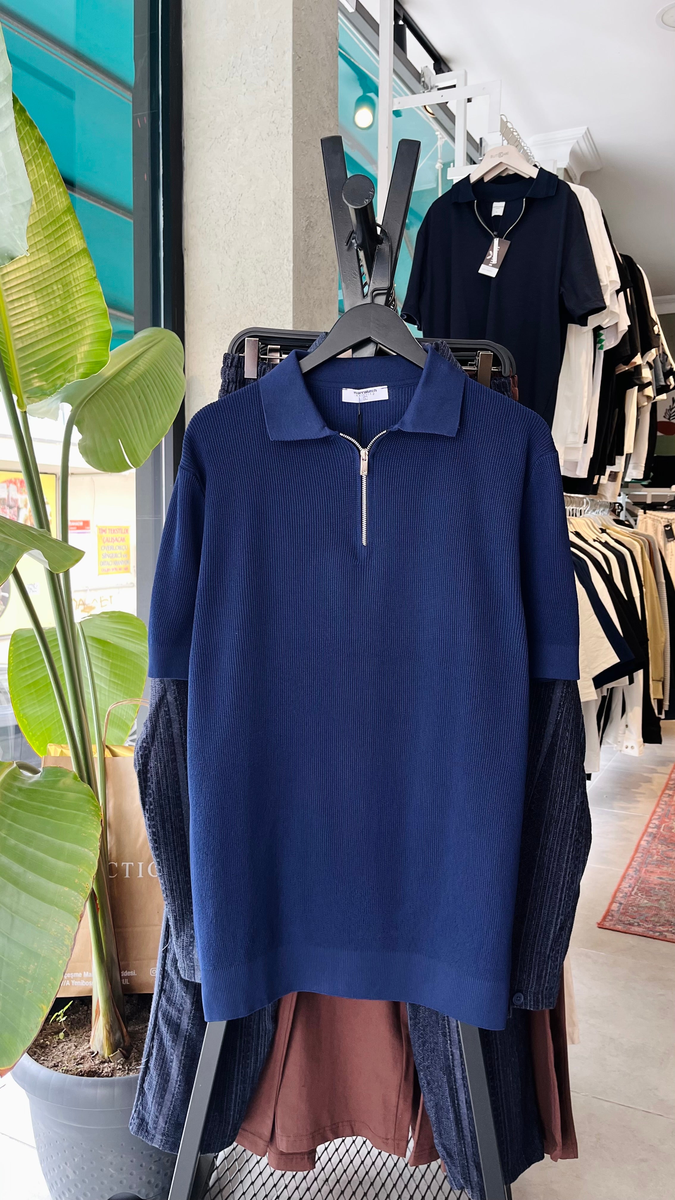 Regular Yakalı Fermuarlı Lacivert Triko Tshirt – Lacivert 9236