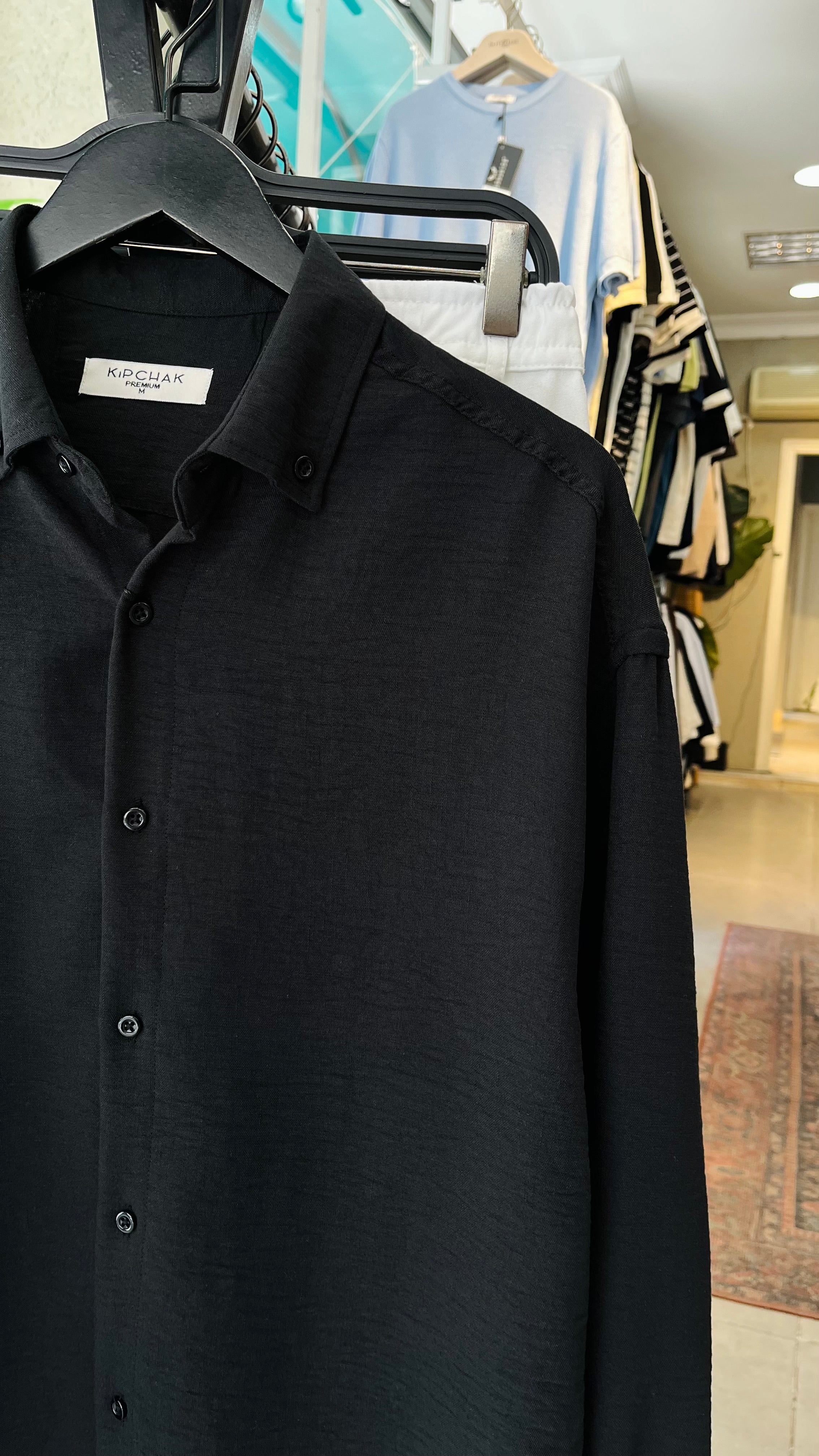 Oversize Siyah Uzun Kollu Gömlek 5476