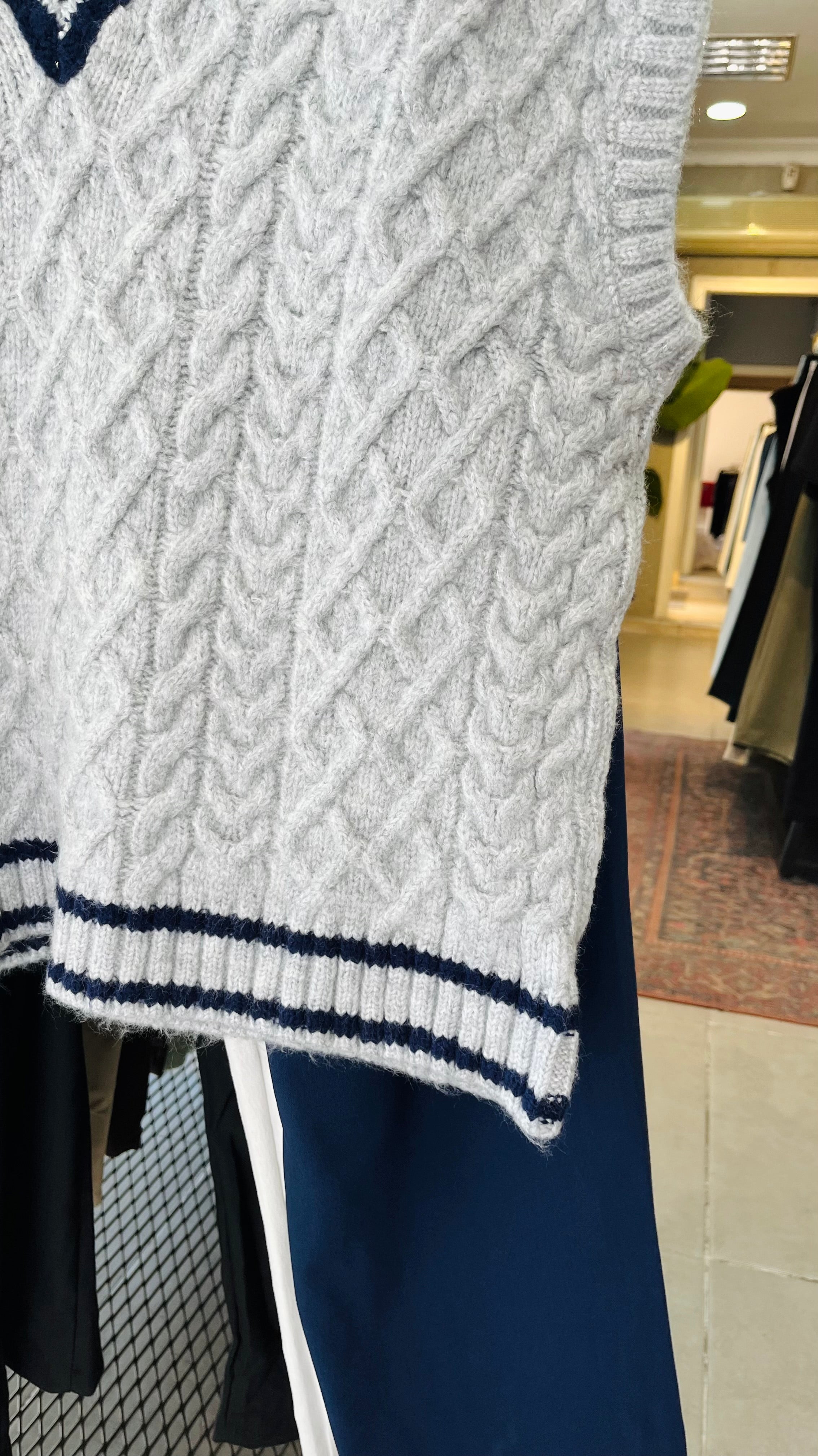 Oversize Çift Renk Gri Triko Süveter 7002