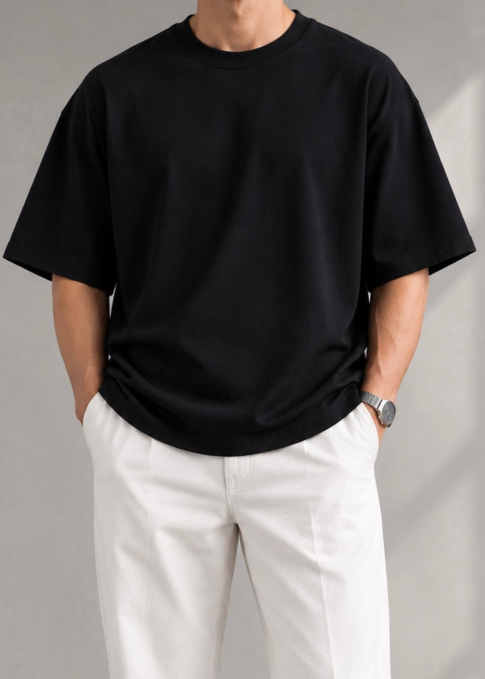Oversize Basic Siyah Tshirt 9348